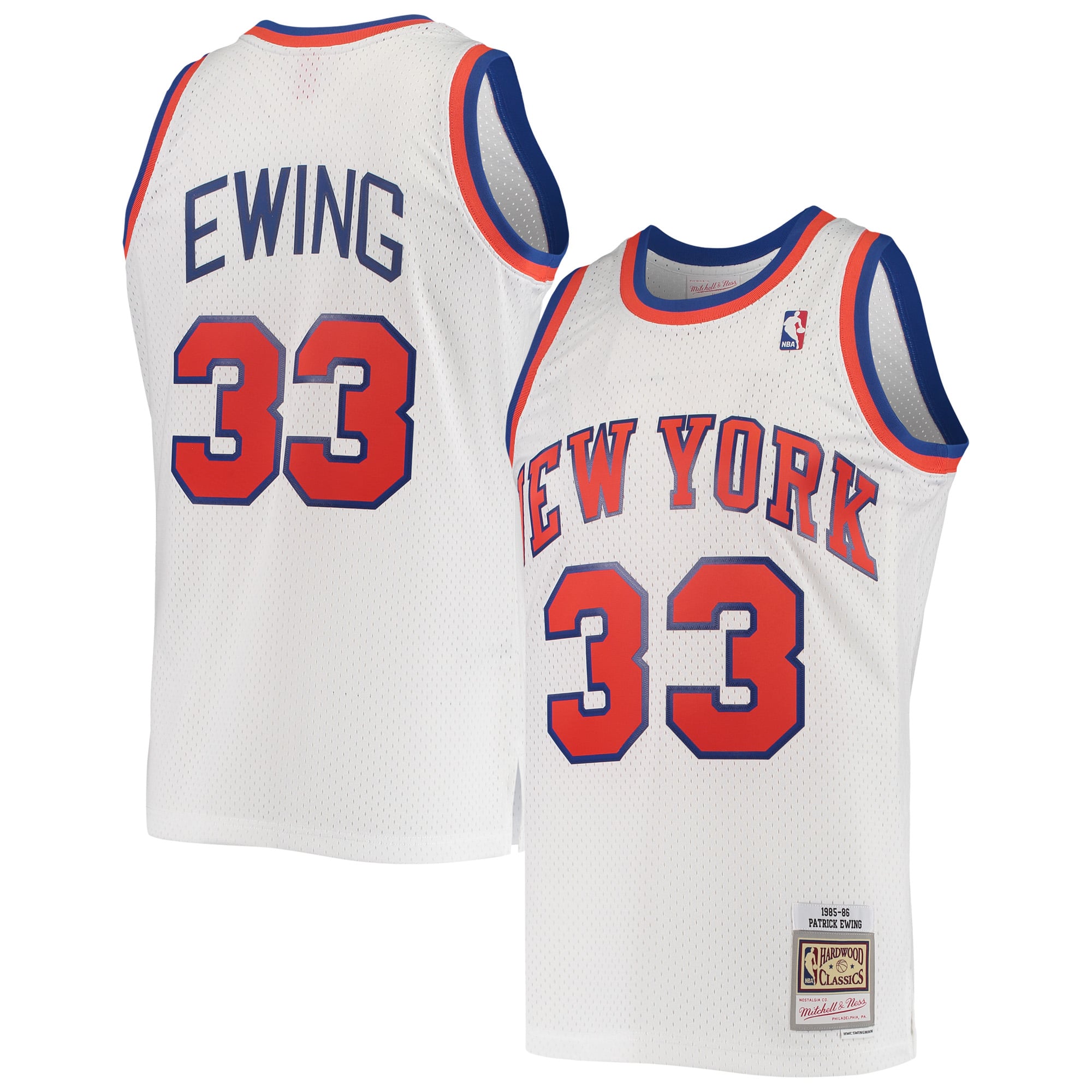 Men's Mitchell & Ness Patrick Ewing White New York Knicks 1985/86 Hardwood Classics Swingman Jersey