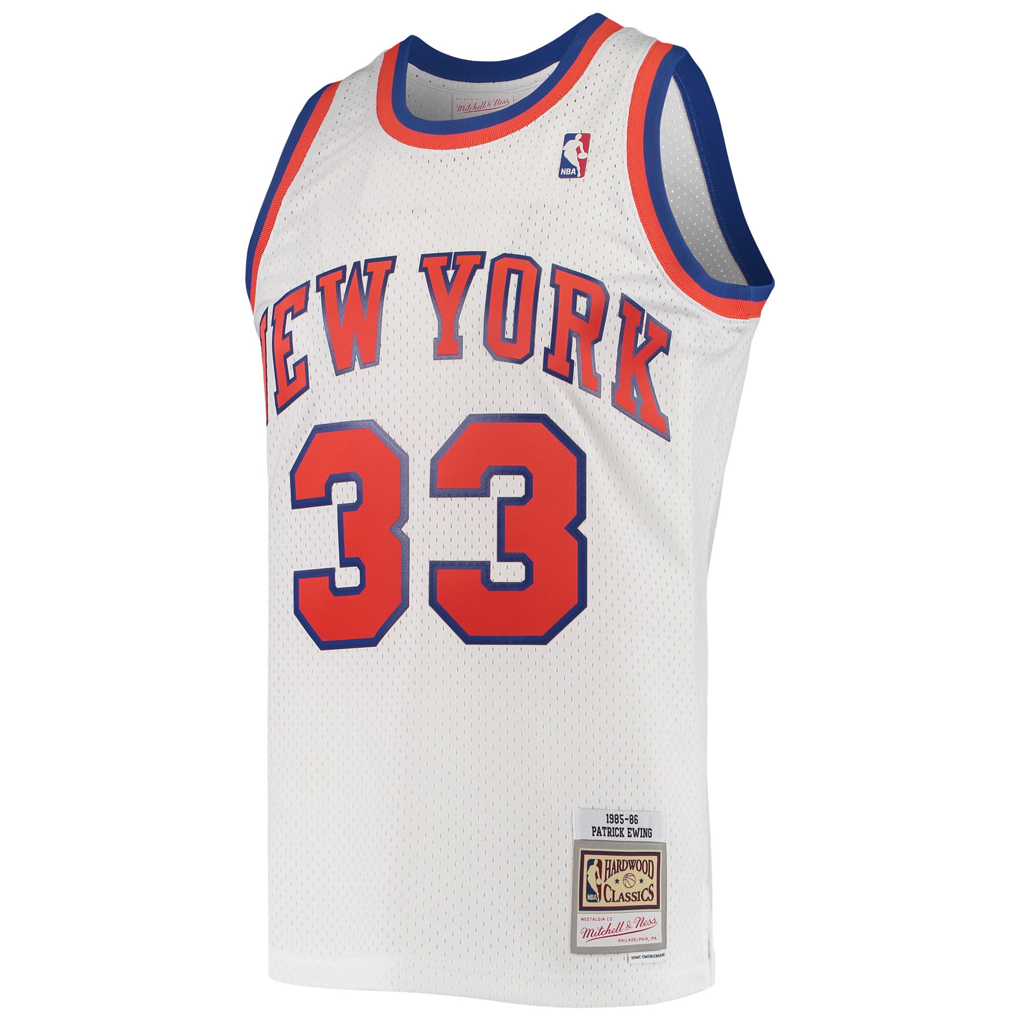 Men's Mitchell & Ness Patrick Ewing White New York Knicks 1985/86 Hardwood Classics Swingman Jersey