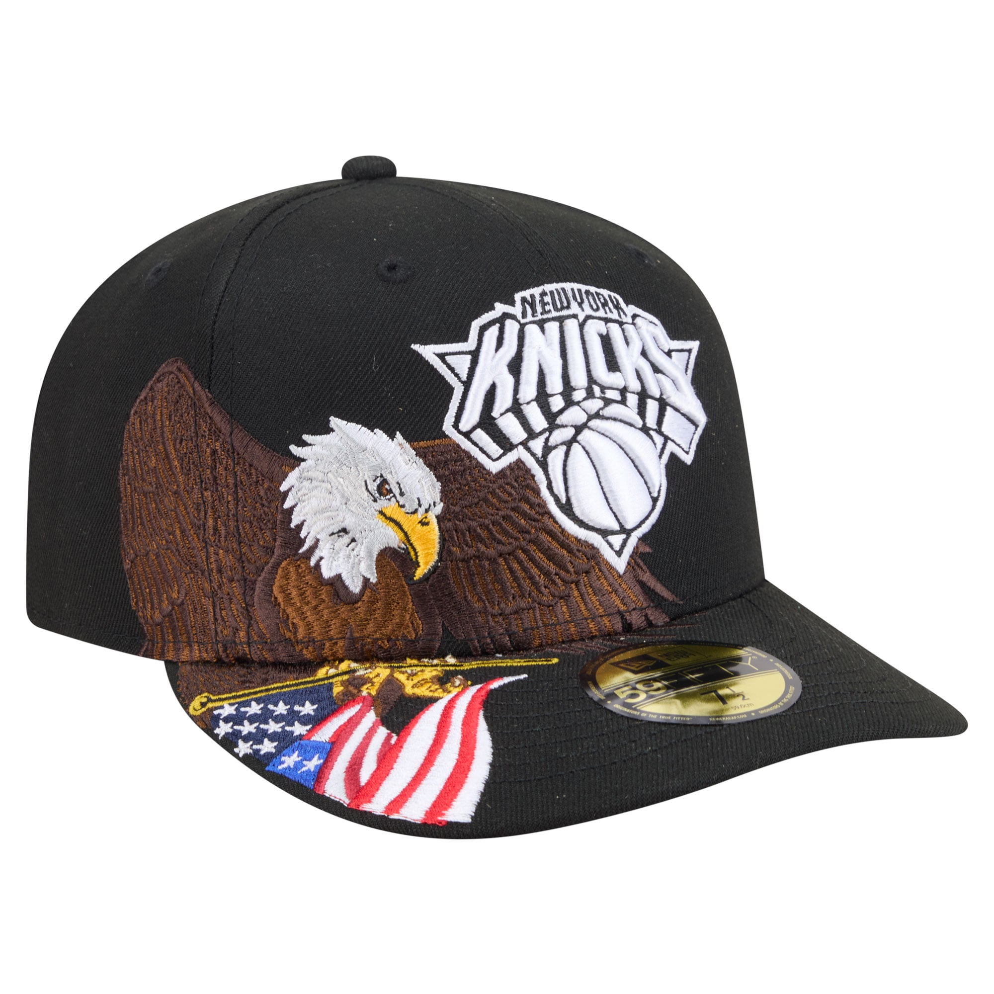Men's New Era Black New York Knicks Freedom Pre-Curved 59FIFTY Fitted Hat