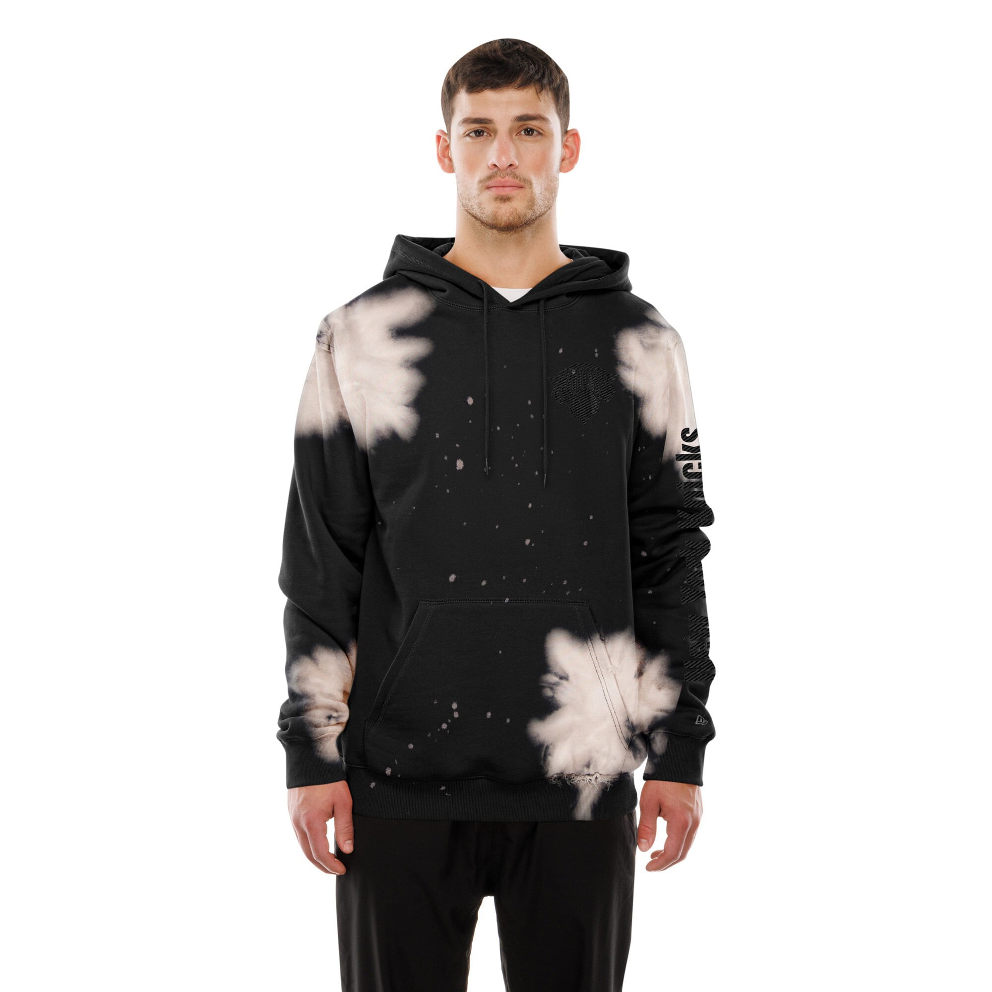 Sweat à capuche New Era noir York Knicks pour homme, avec bords bruts et délavés par injection