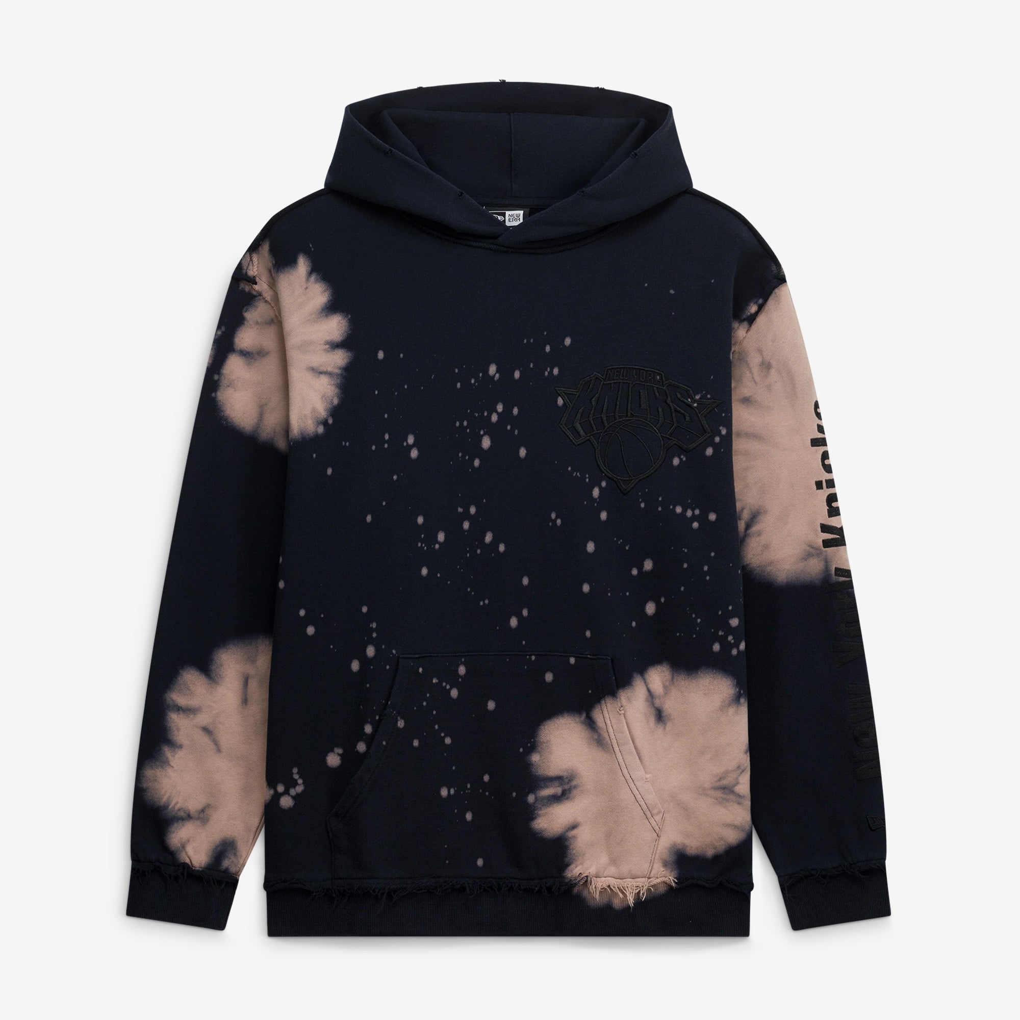Sweat à capuche New Era noir York Knicks pour homme, avec bords bruts et délavés par injection