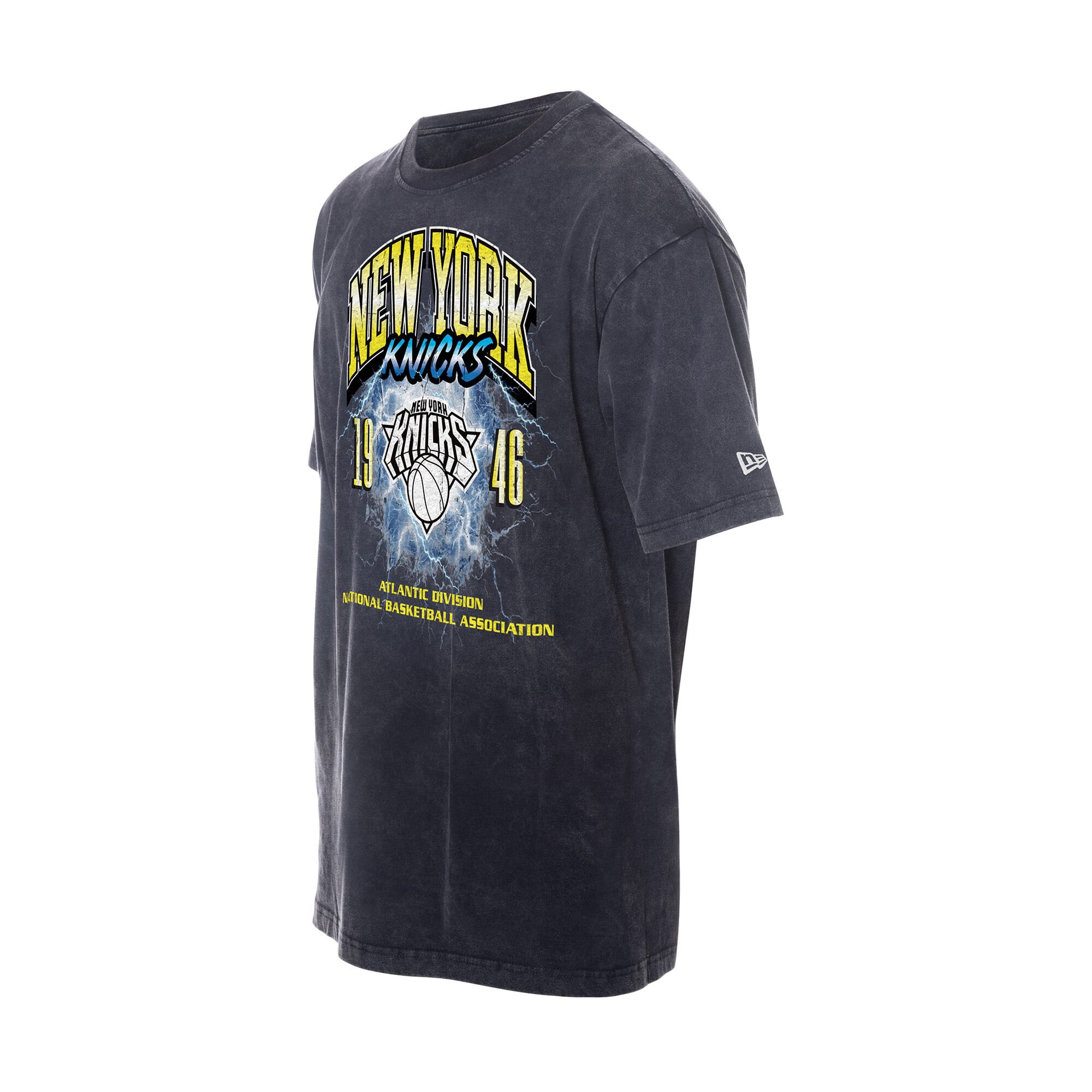 T-shirt New Era noir pour homme, collection York Knicks Lifestyle Capsule Lightning Round, délavage minéral