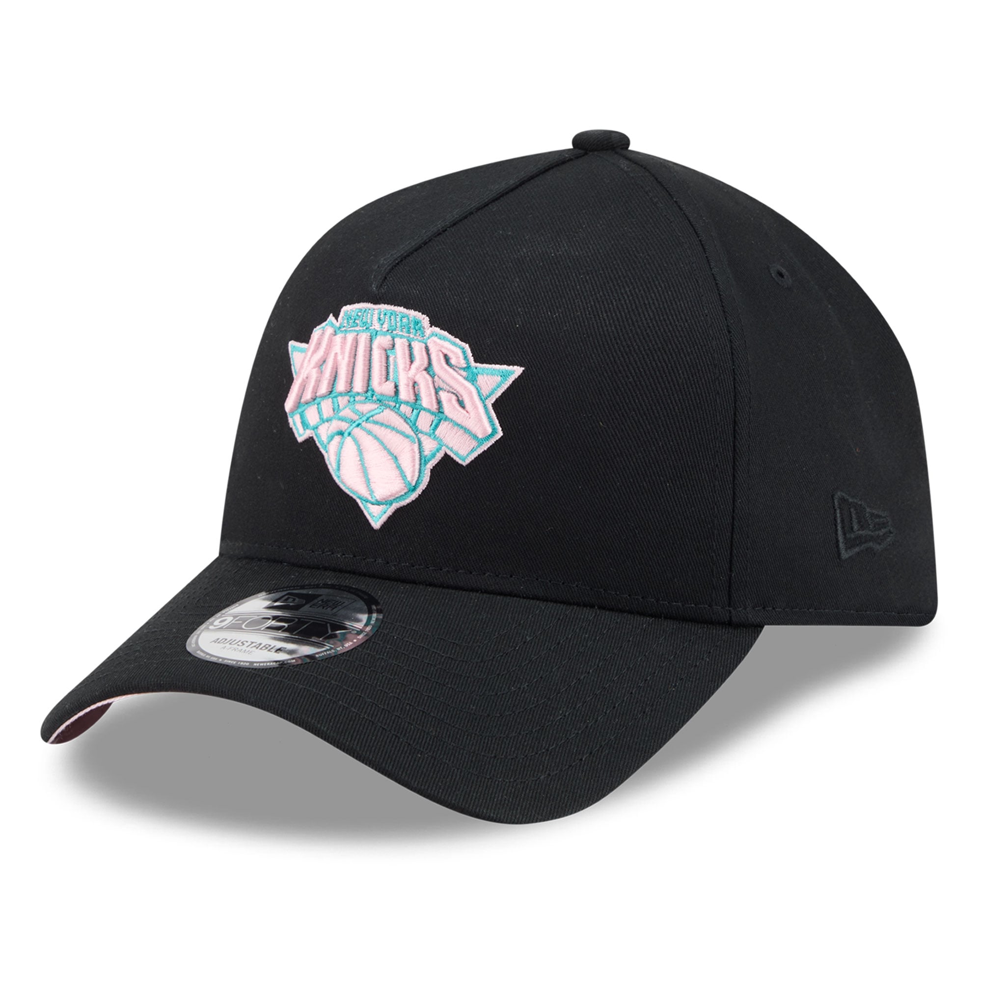 Men's New Era Black New York Knicks Pastel Logo A-Frame 9FORTY Adjustable Hat