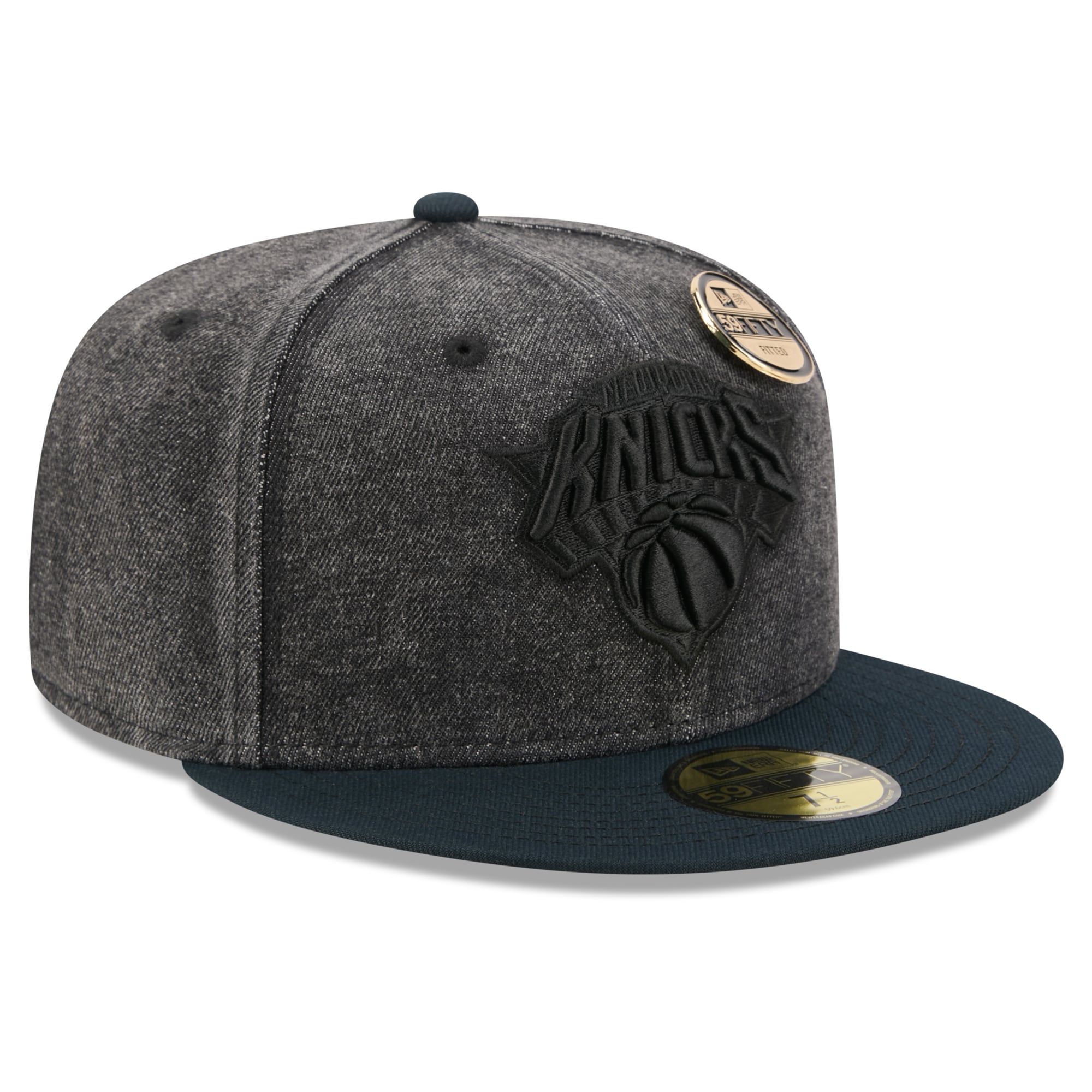 Men's New Era Black York Knicks Washed Denim 59FIFTY Fitted Hat