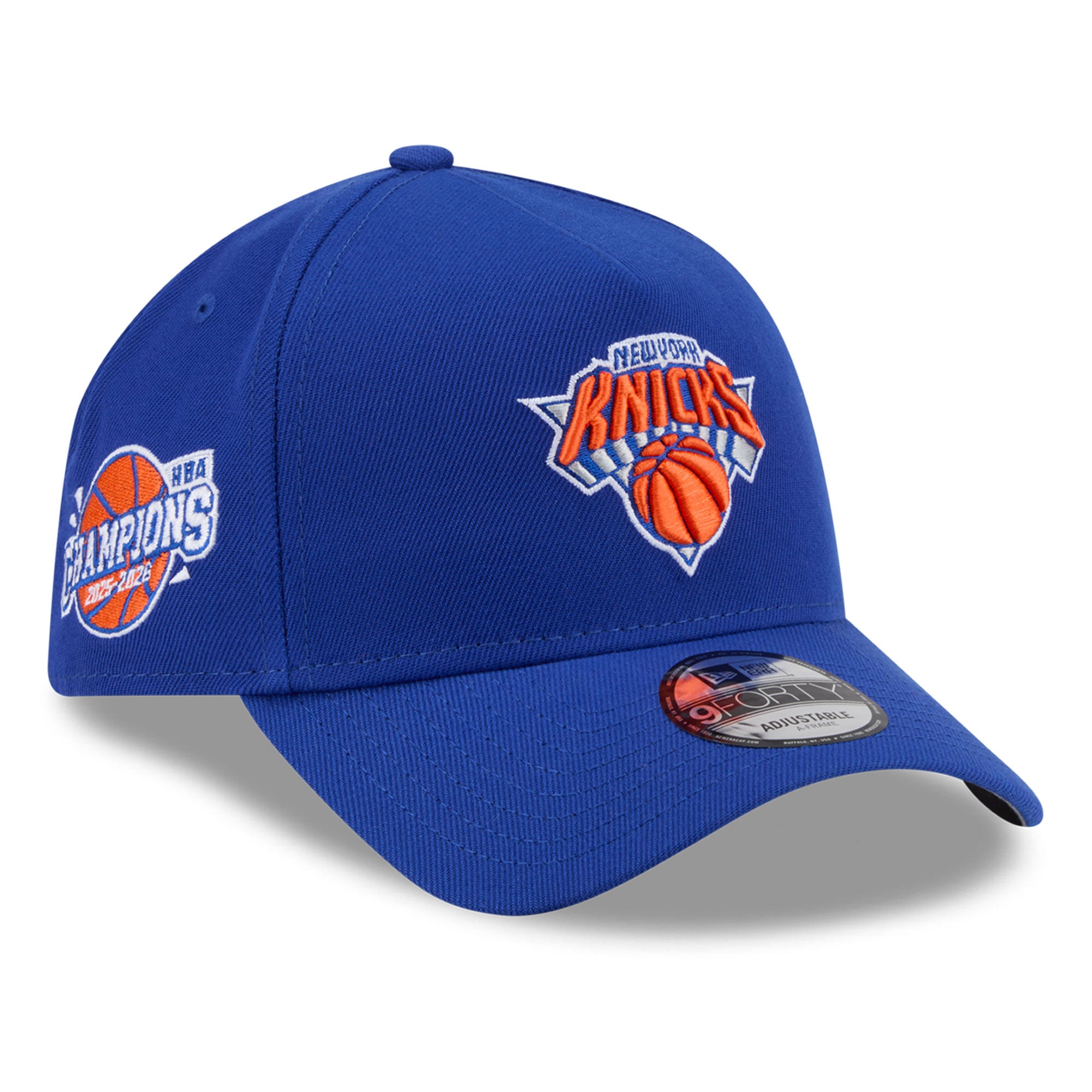 Casquette ajustable New Era bleue New York Knicks 2026 Champions NBA A-Frame 9FORTY pour homme