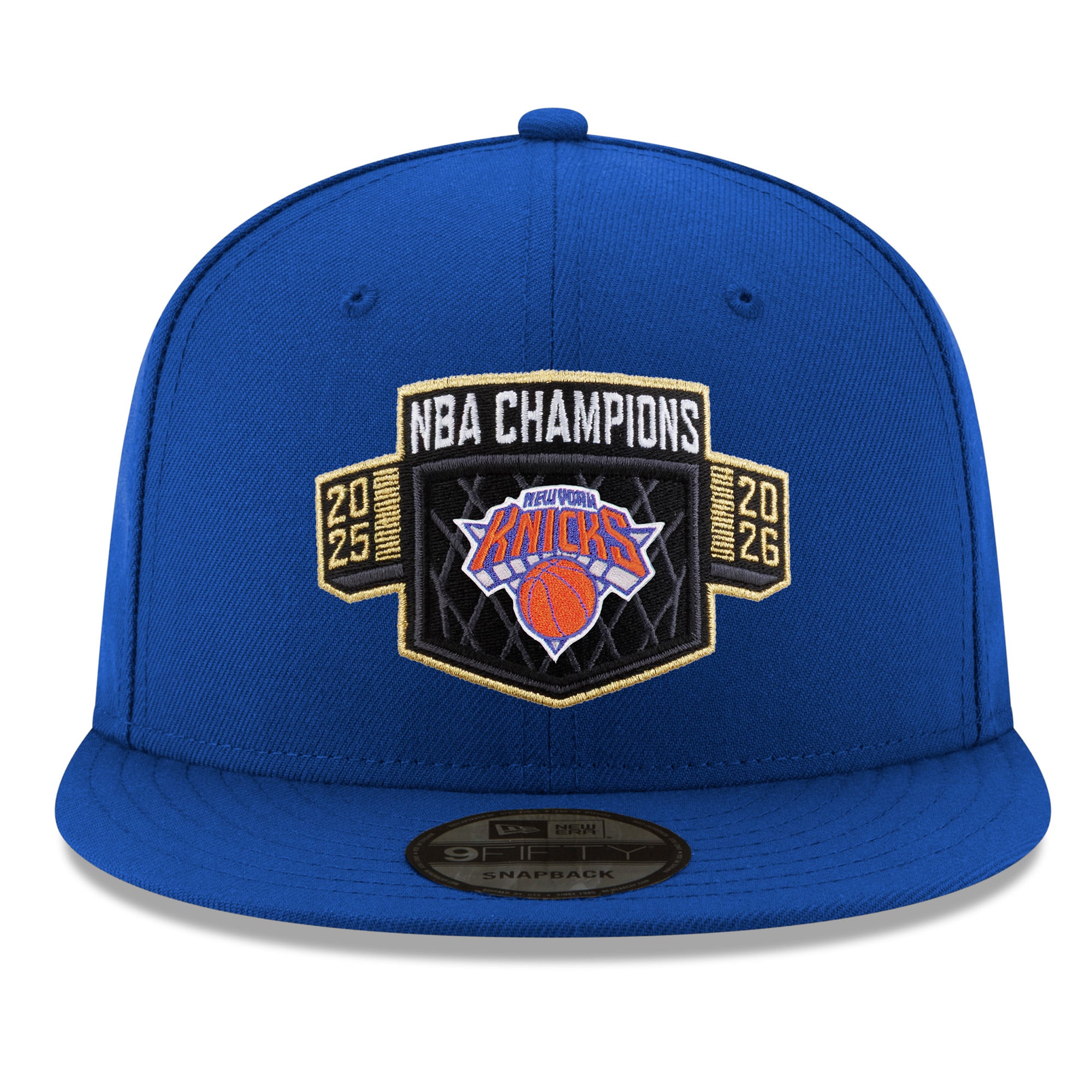 Casquette snapback New Era bleue pour homme New York Knicks, réplique du vestiaire des champions NBA 2026