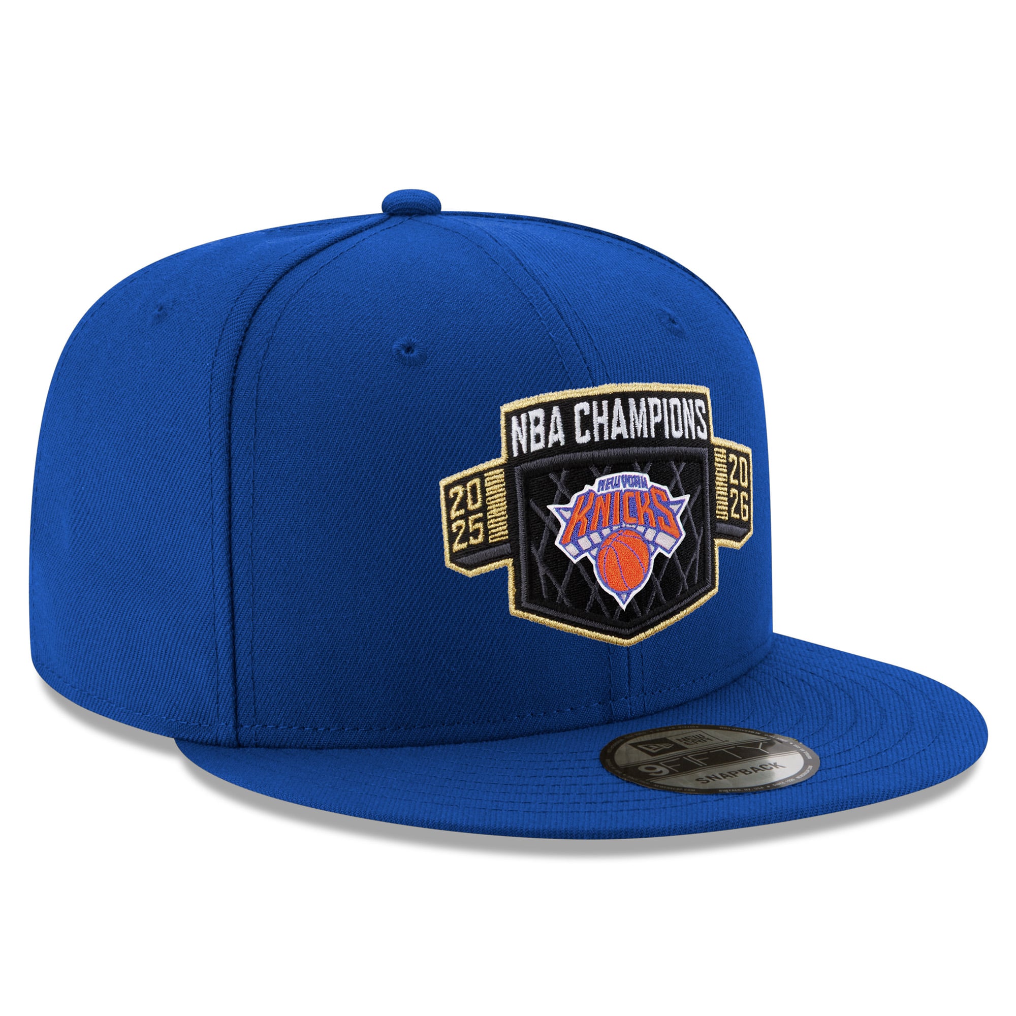 Casquette snapback New Era bleue pour homme New York Knicks, réplique du vestiaire des champions NBA 2026