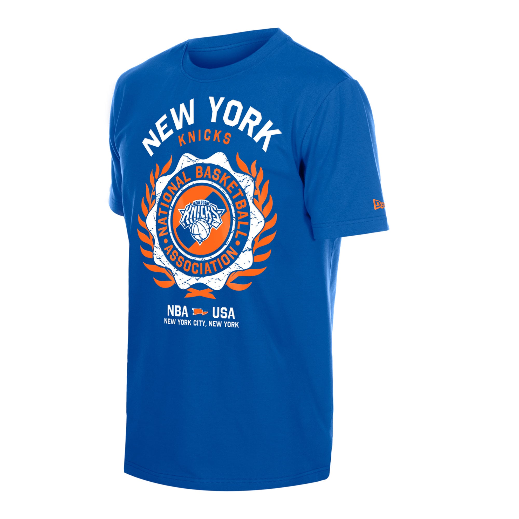 Men's New Era  Blue York Knicks Laurel Crest Flocking T-Shirt