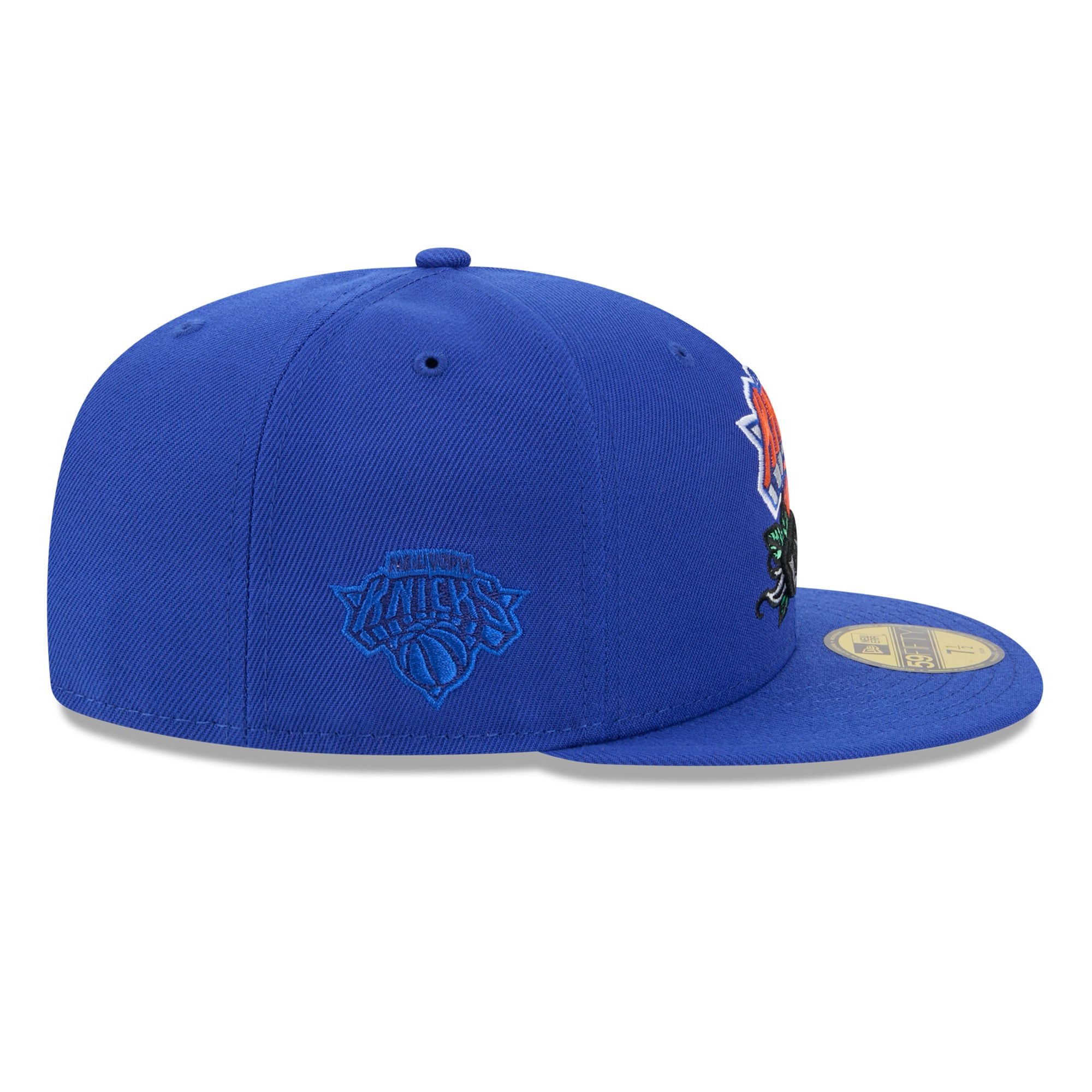Casquette ajustée New Era 59FIFTY bleue pour homme, motif bannière rose des York Knicks