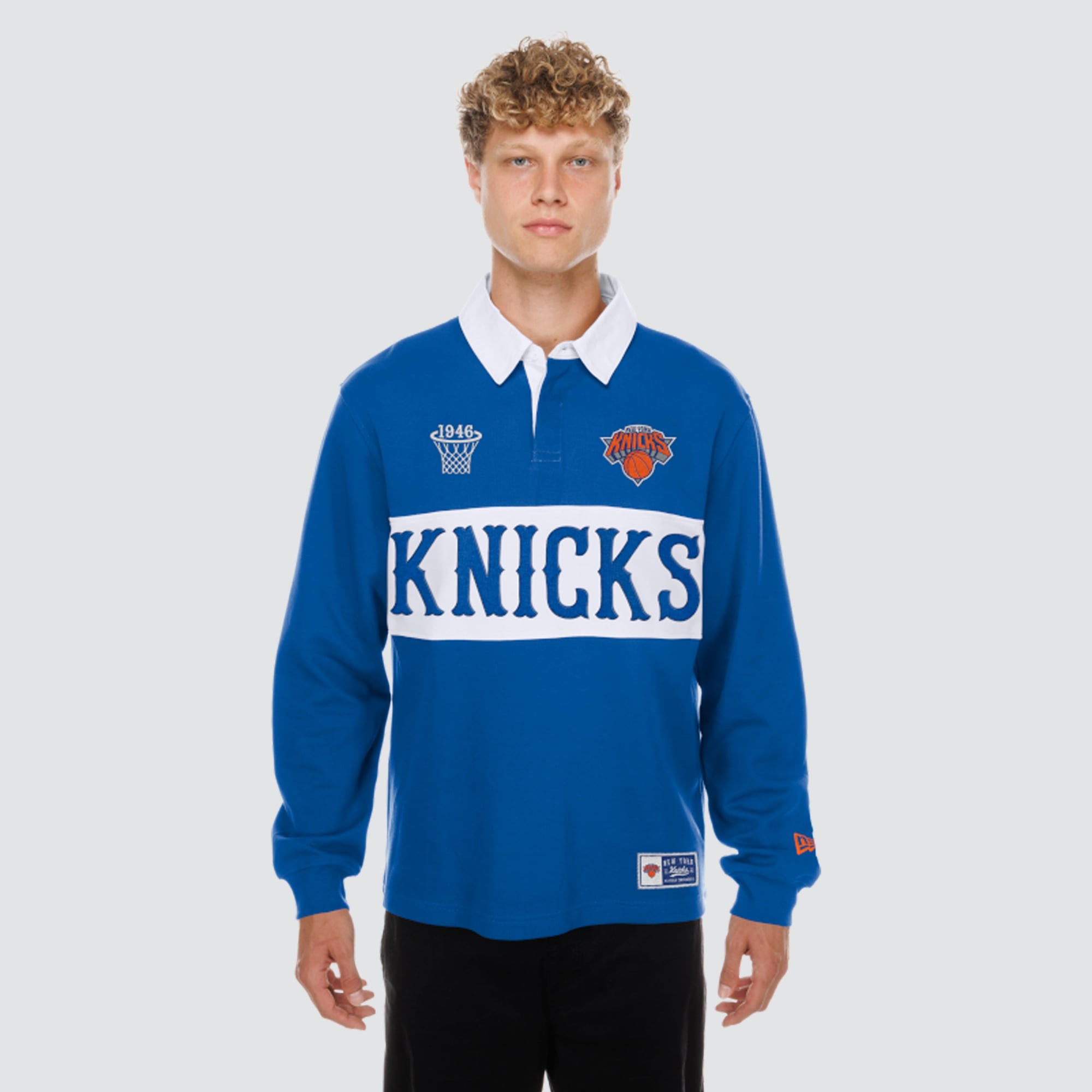 Polo de rugby à manches longues New Era bleu York Knicks pour homme