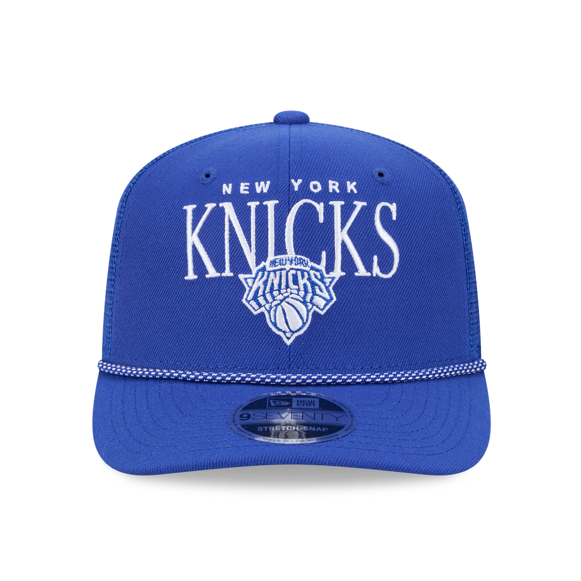 Casquette trucker ajustable New Era bleue New York Knicks 9SEVENTY pour homme
