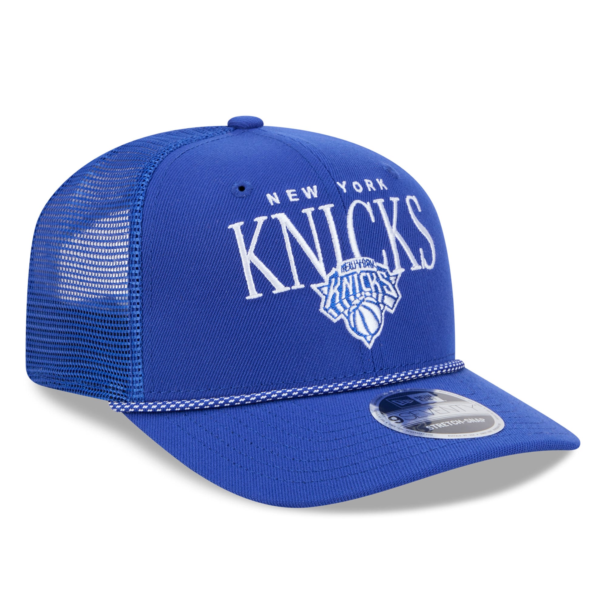 Casquette trucker ajustable New Era bleue New York Knicks 9SEVENTY pour homme