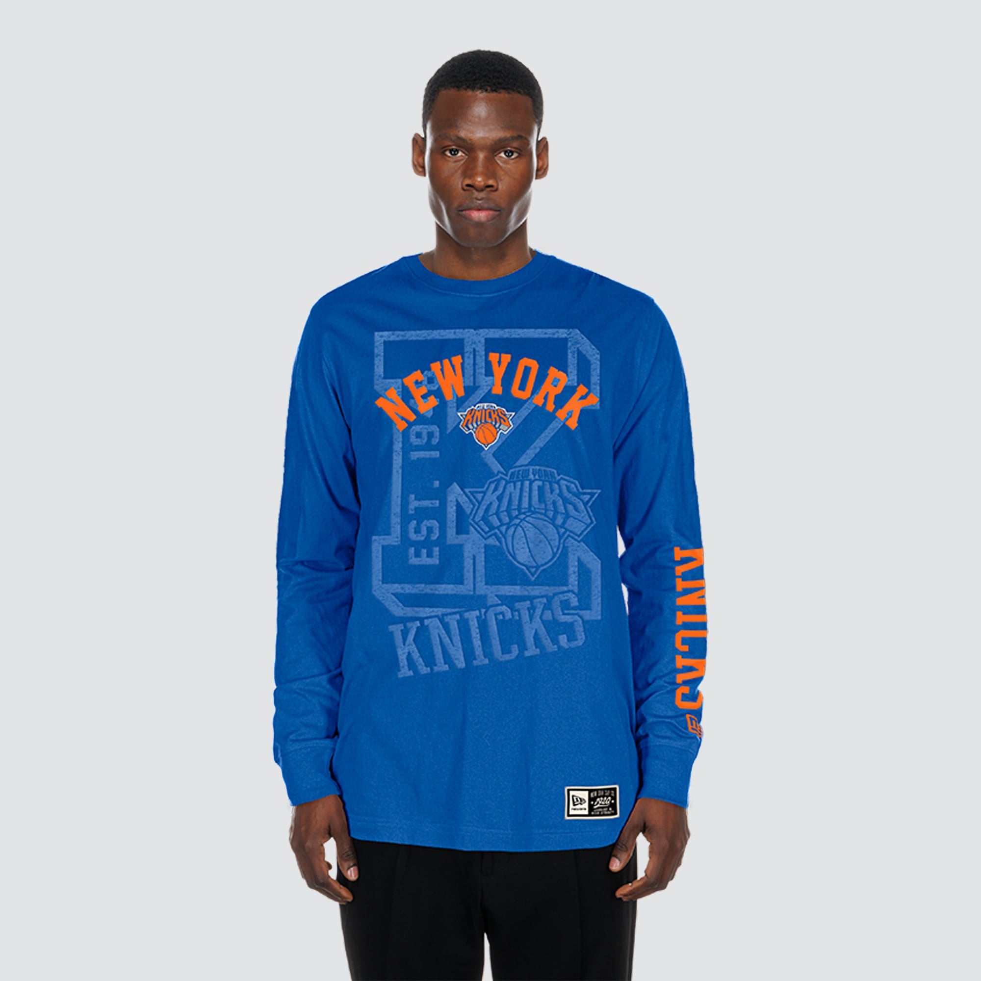 T-shirt à manches longues New Era bleu York Knicks pour homme