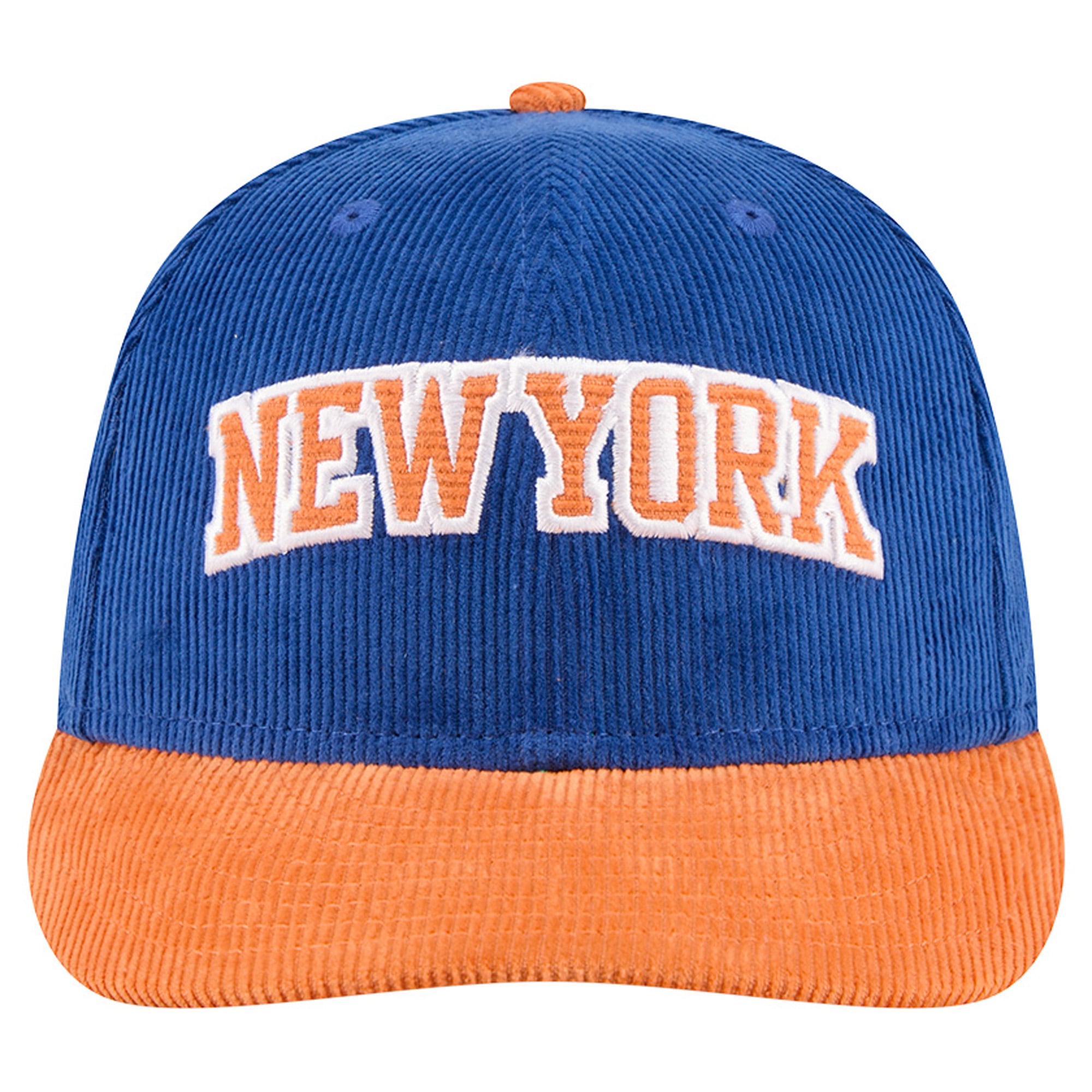 Casquette snapback New Era 9FIFTY en velours côtelé bleu/orange New York Knicks pour homme