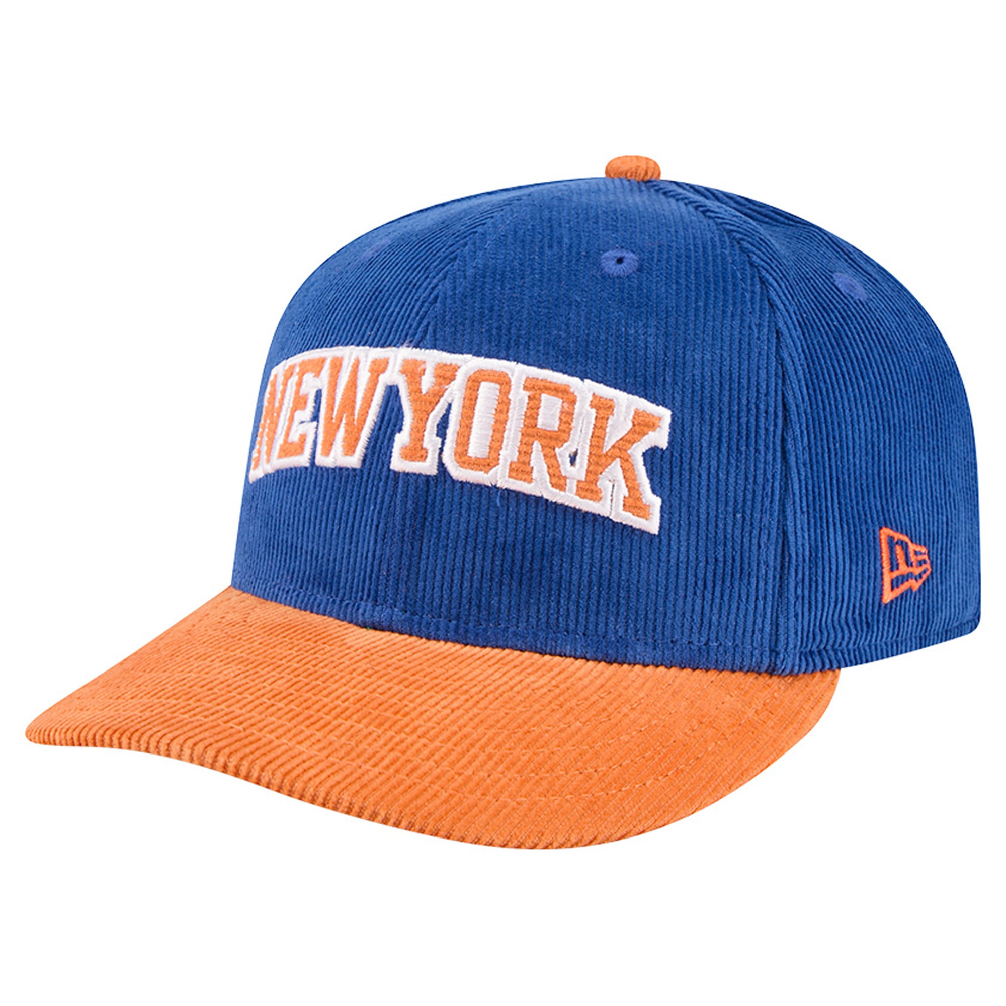 Casquette snapback New Era 9FIFTY en velours côtelé bleu/orange New York Knicks pour homme