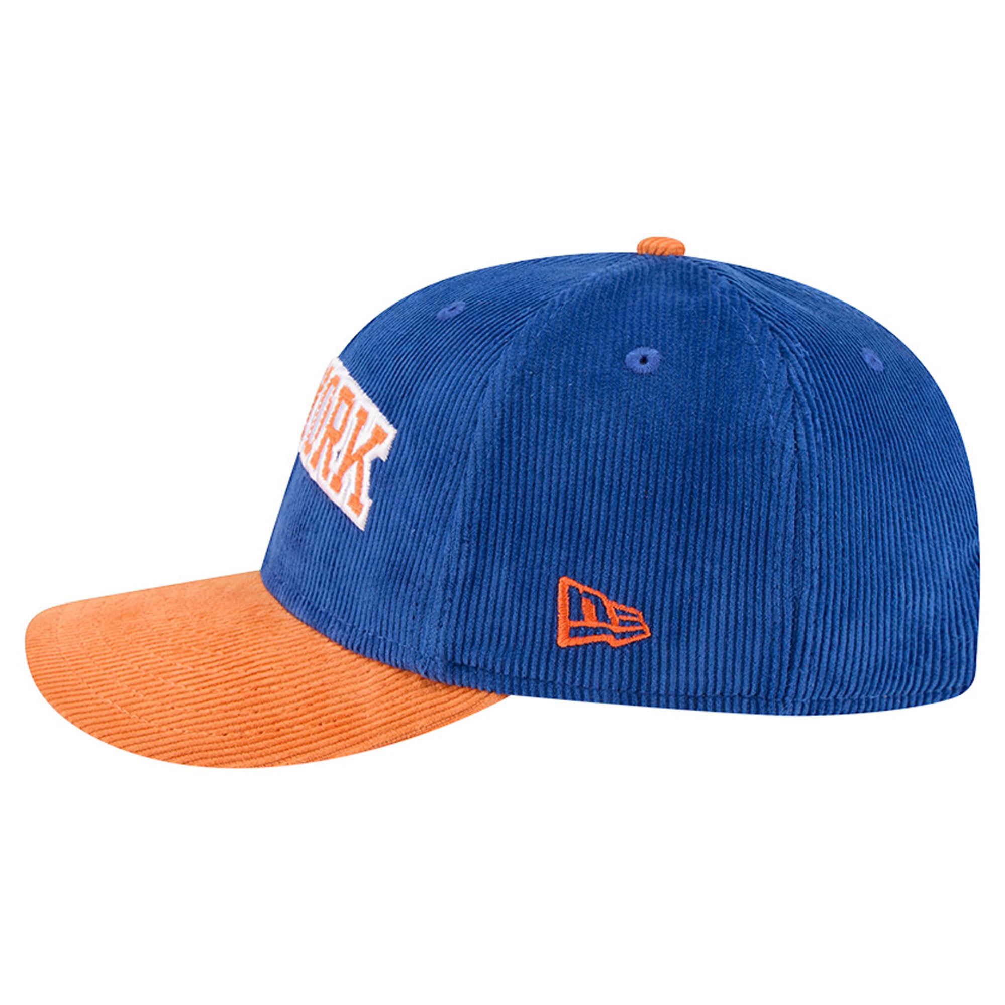 Casquette snapback New Era 9FIFTY en velours côtelé bleu/orange New York Knicks pour homme