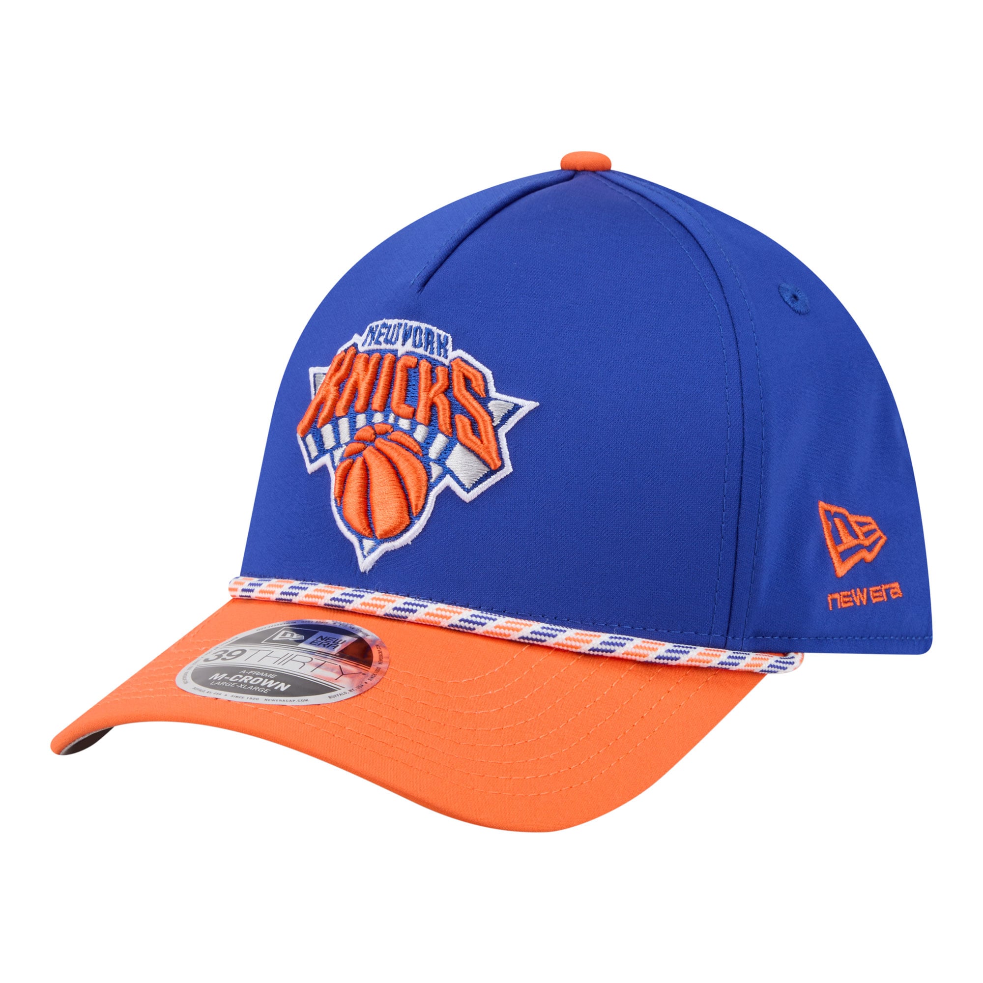 Men's New Era Blue/Orange New York Knicks Rope Two-Tone M-Crown A-Frame 39THIRTY Flex Hat