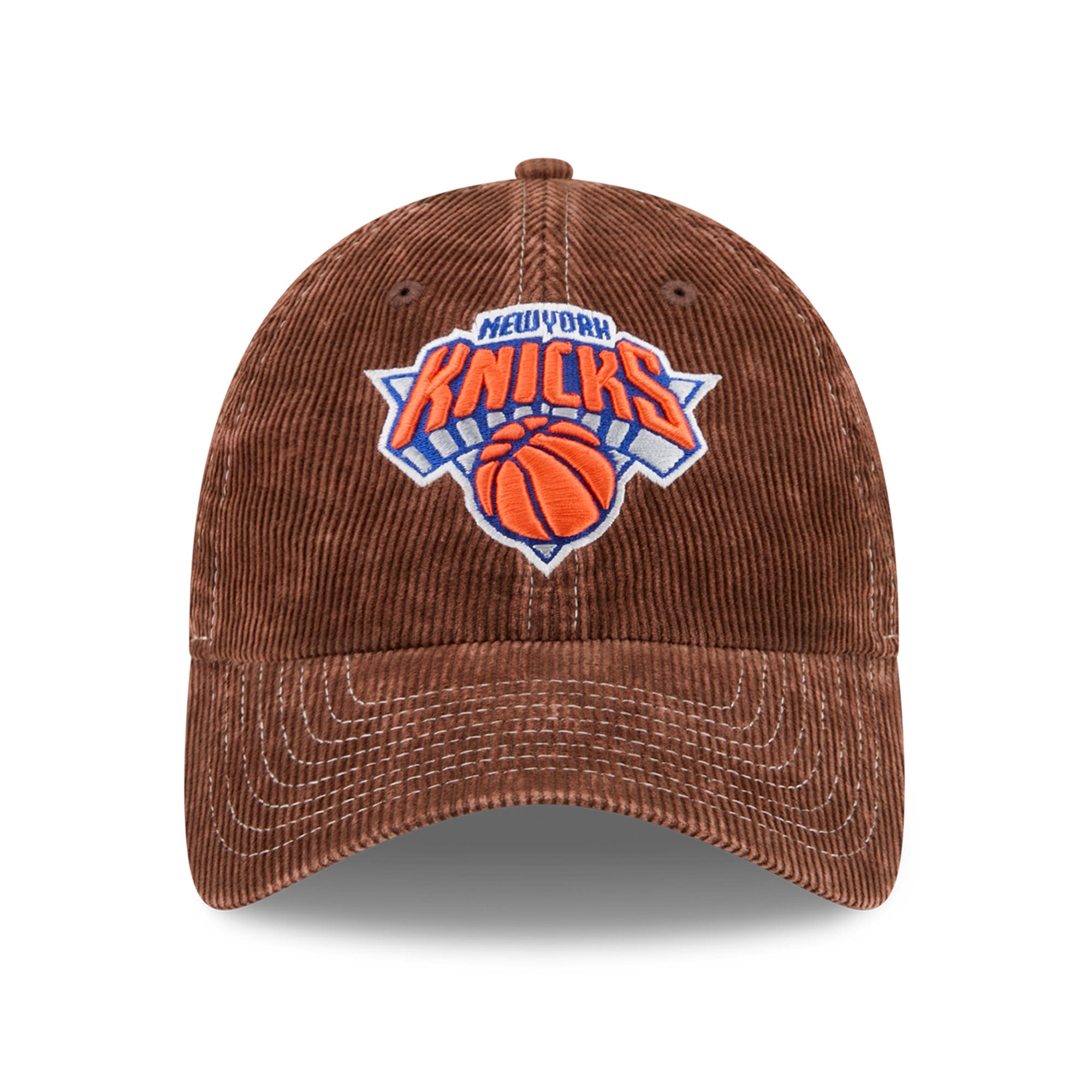 Casquette New Era marron pour homme, New York Knicks, en velours côtelé, style classique décontracté et ajustable