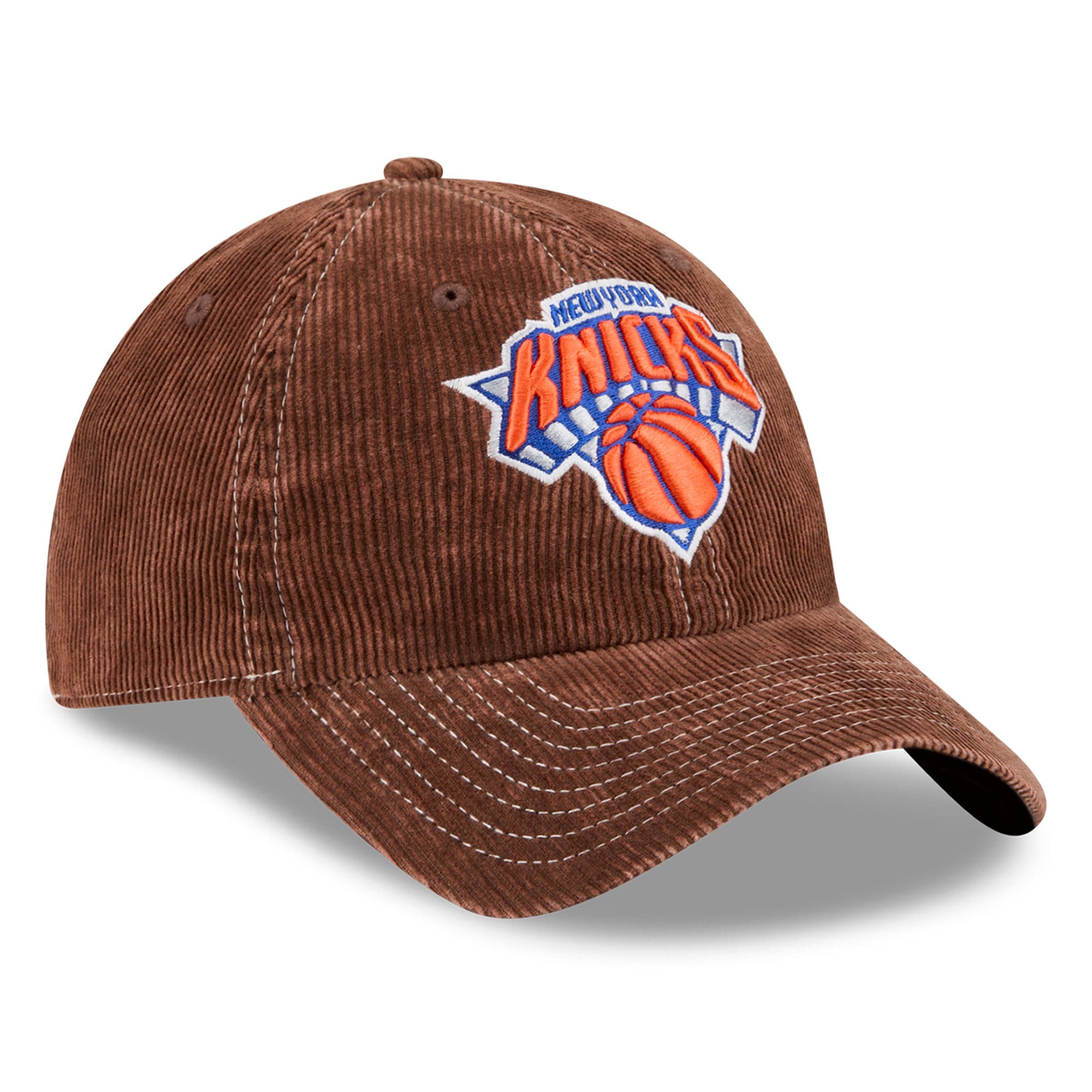 Casquette New Era marron pour homme, New York Knicks, en velours côtelé, style classique décontracté et ajustable