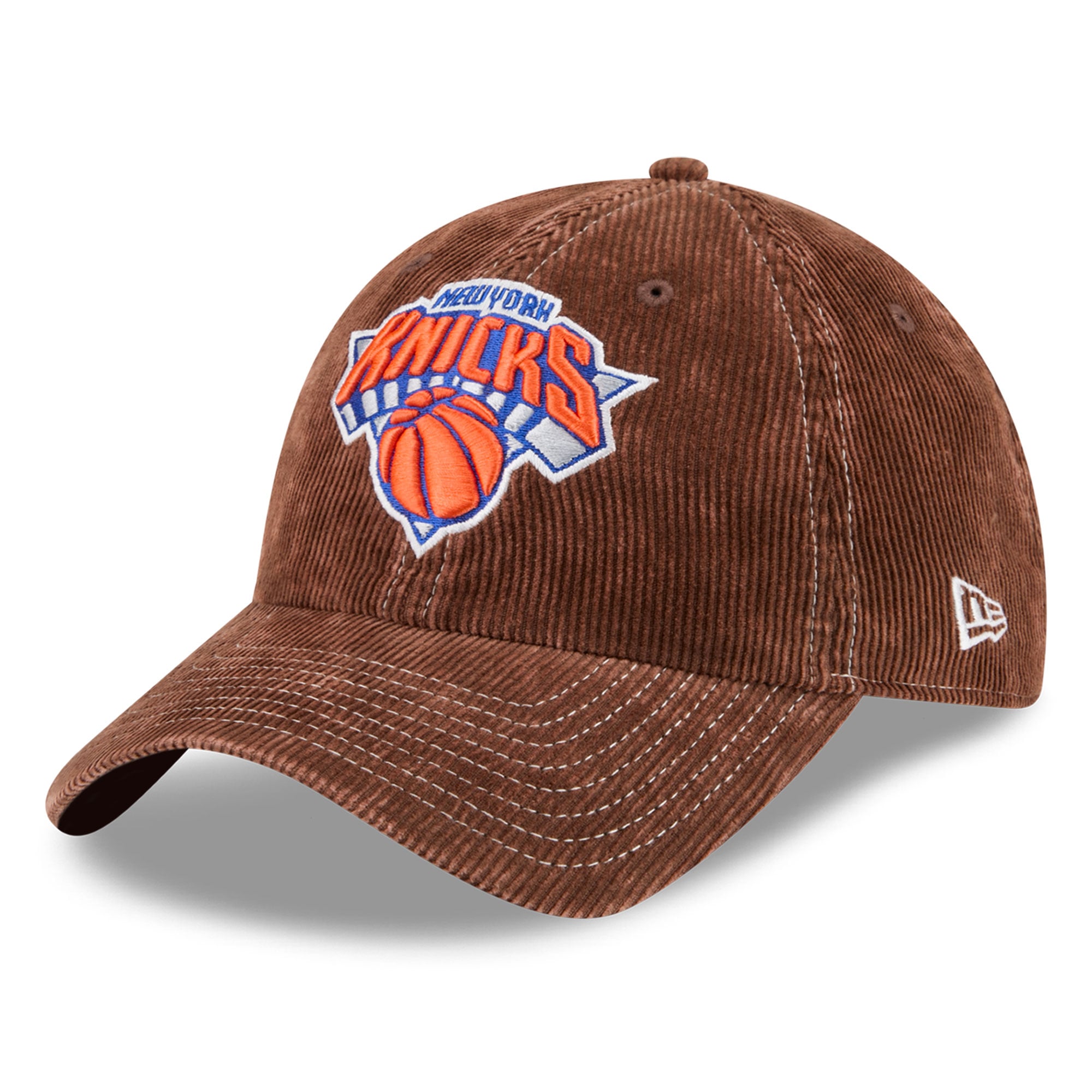 Casquette New Era marron pour homme, New York Knicks, en velours côtelé, style classique décontracté et ajustable