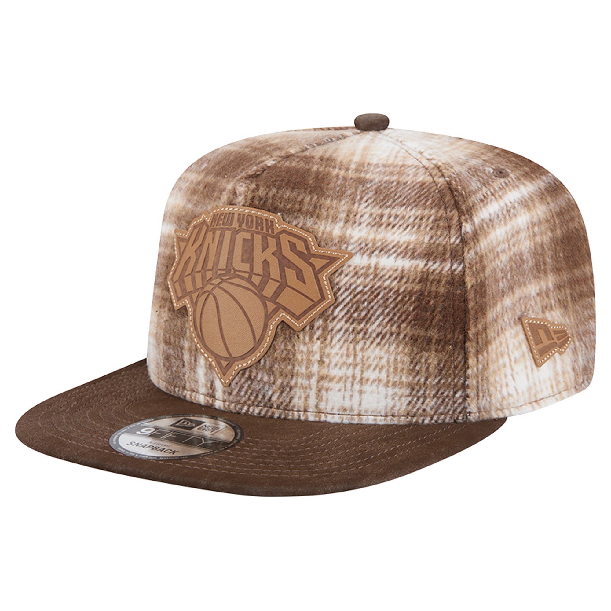 Men's New York Knicks New Era Brown Plaid 9FIFTY A-Frame Adjustable Hat