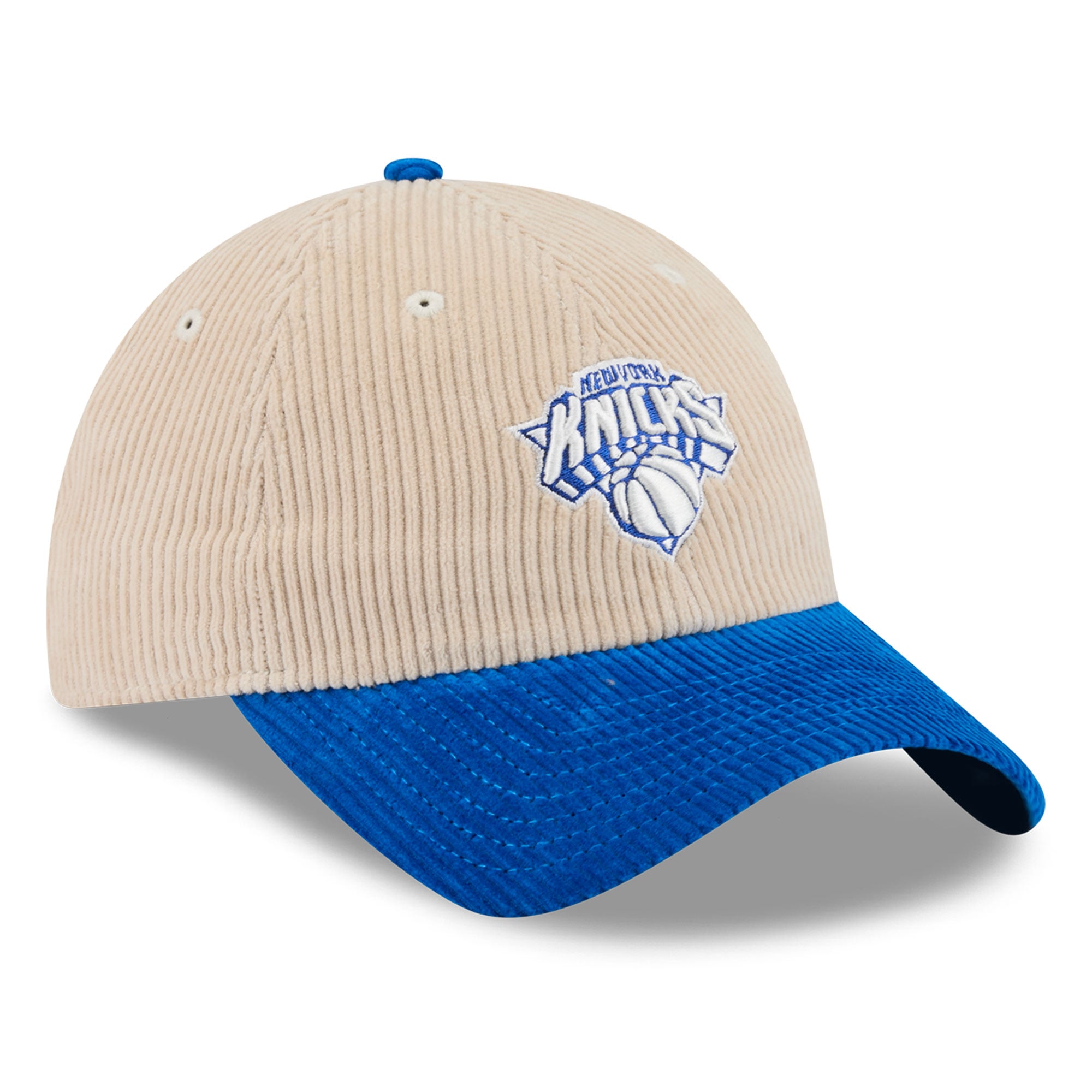 Casquette New Era pour homme, crème/bleu, New York Knicks, en velours côtelé ton sur ton, style classique et ajustable