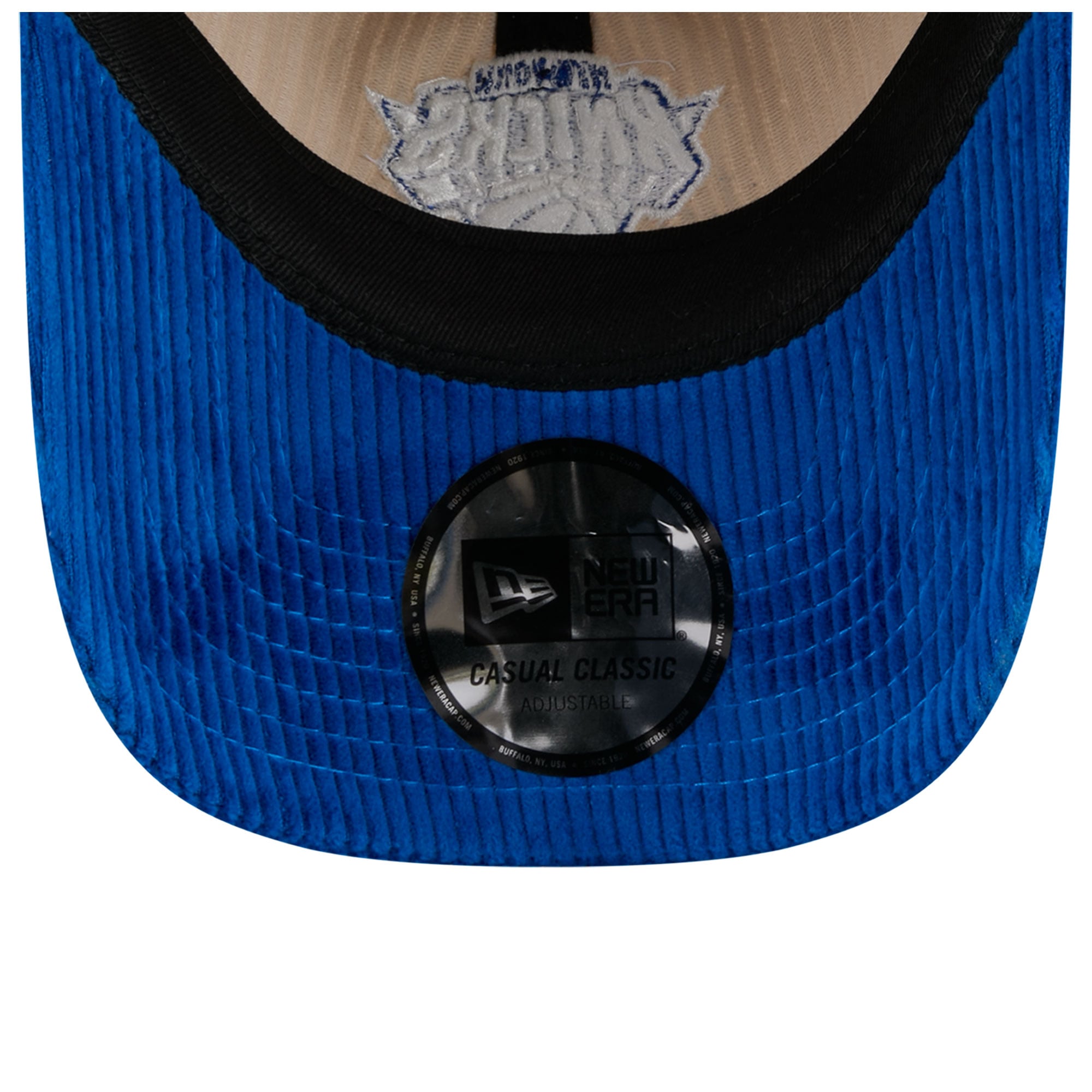 Casquette New Era pour homme, crème/bleu, New York Knicks, en velours côtelé ton sur ton, style classique et ajustable