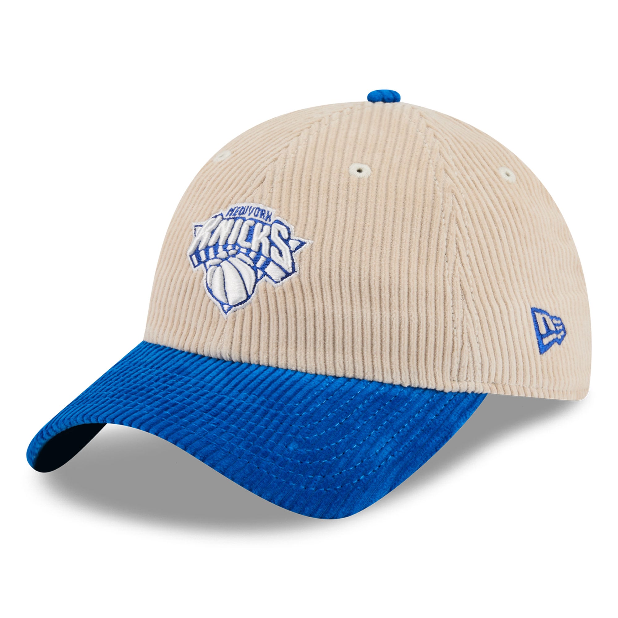 Men's New Era Cream/Blue New York Knicks Tonal Corduroy Casual Classic Adjustable Hat