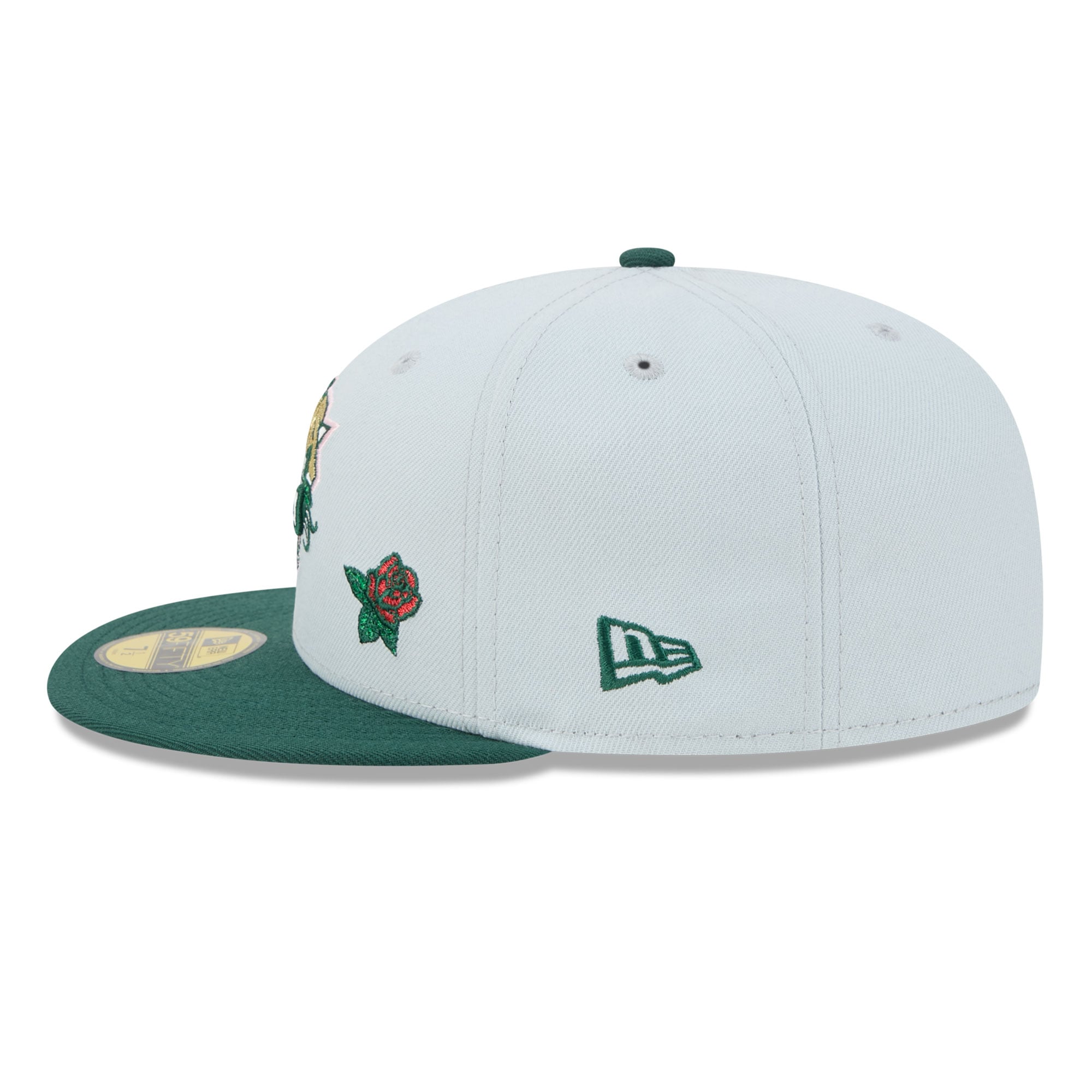 Casquette ajustée New Era 59FIFTY pour homme, grise et verte, York Knicks, motif rose.