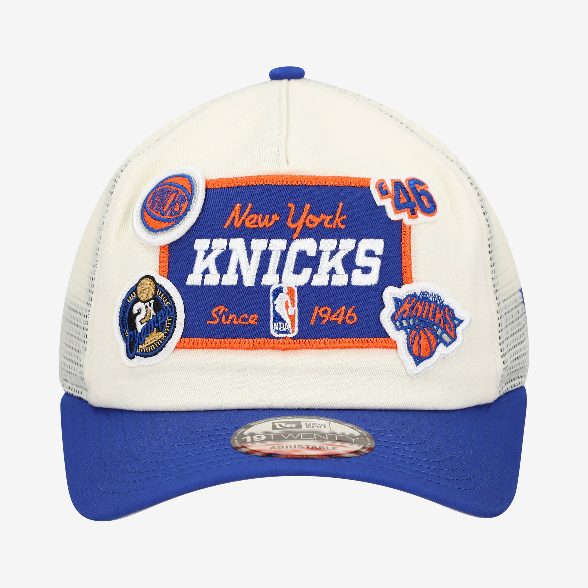 Men's New Era Off White New York Knicks Layered Patch 19TWENTY Adjustable Hat