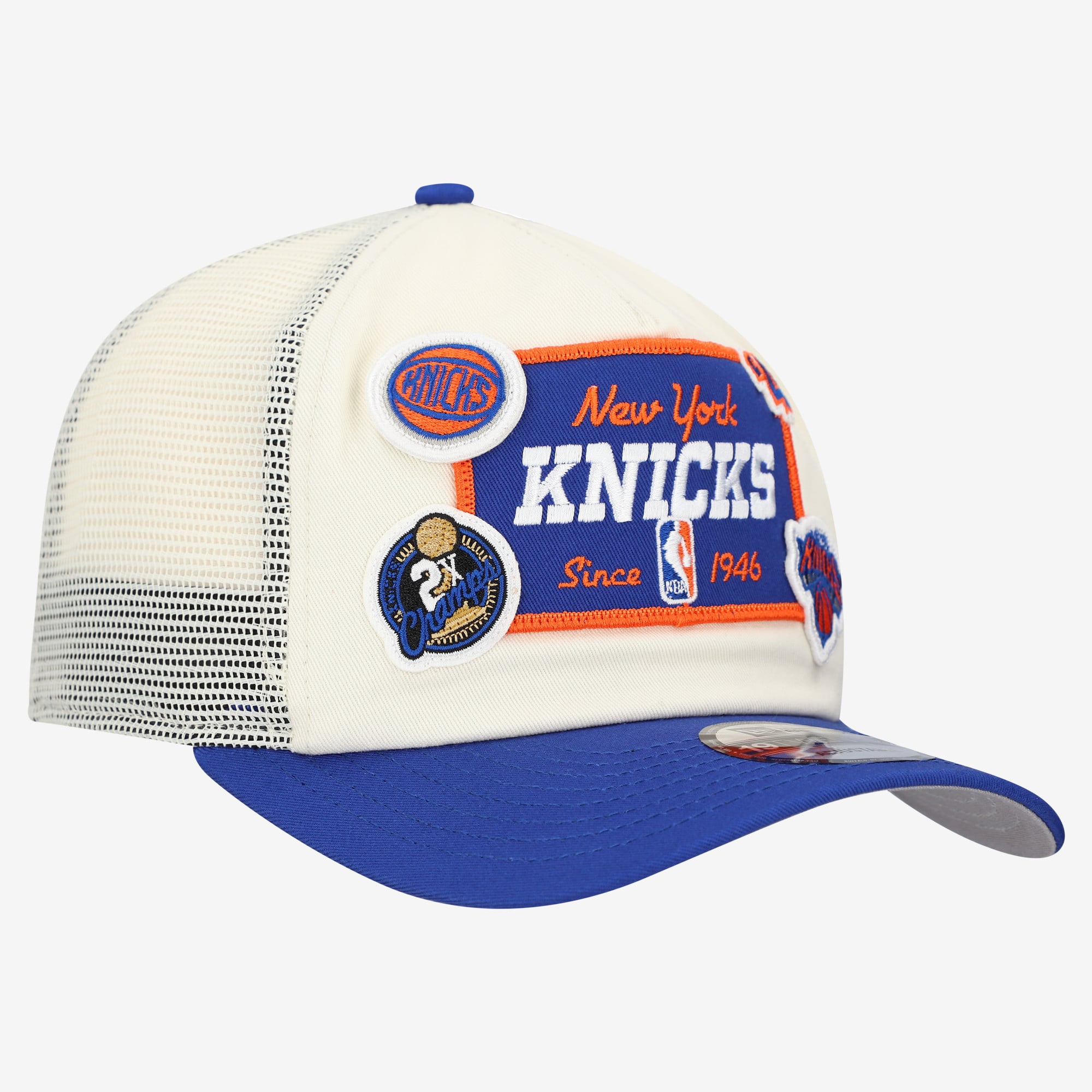 Men's New Era Off White New York Knicks Layered Patch 19TWENTY Adjustable Hat