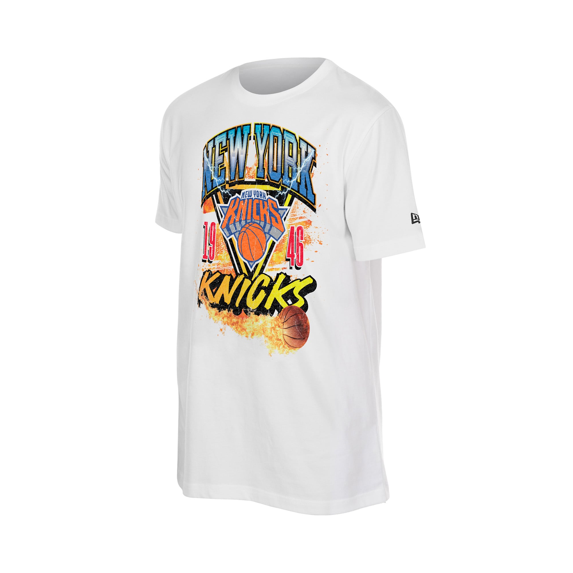 T-shirt New Era blanc pour homme York Knicks Lifestyle Capsule Basketball on Fire