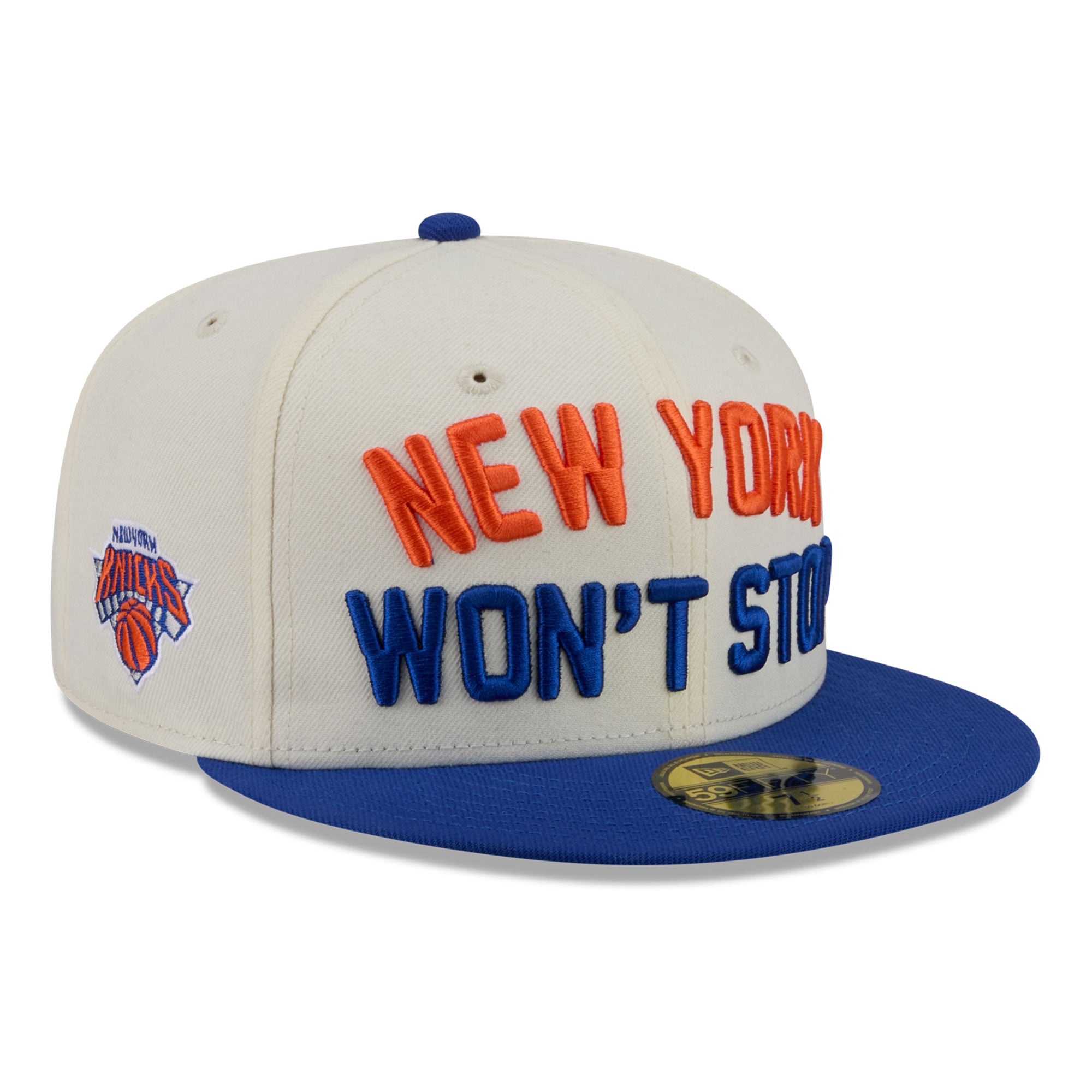 Men's New Era White York Knicks NY Won't Stop Chrome 59FIFTY Fitted Hat