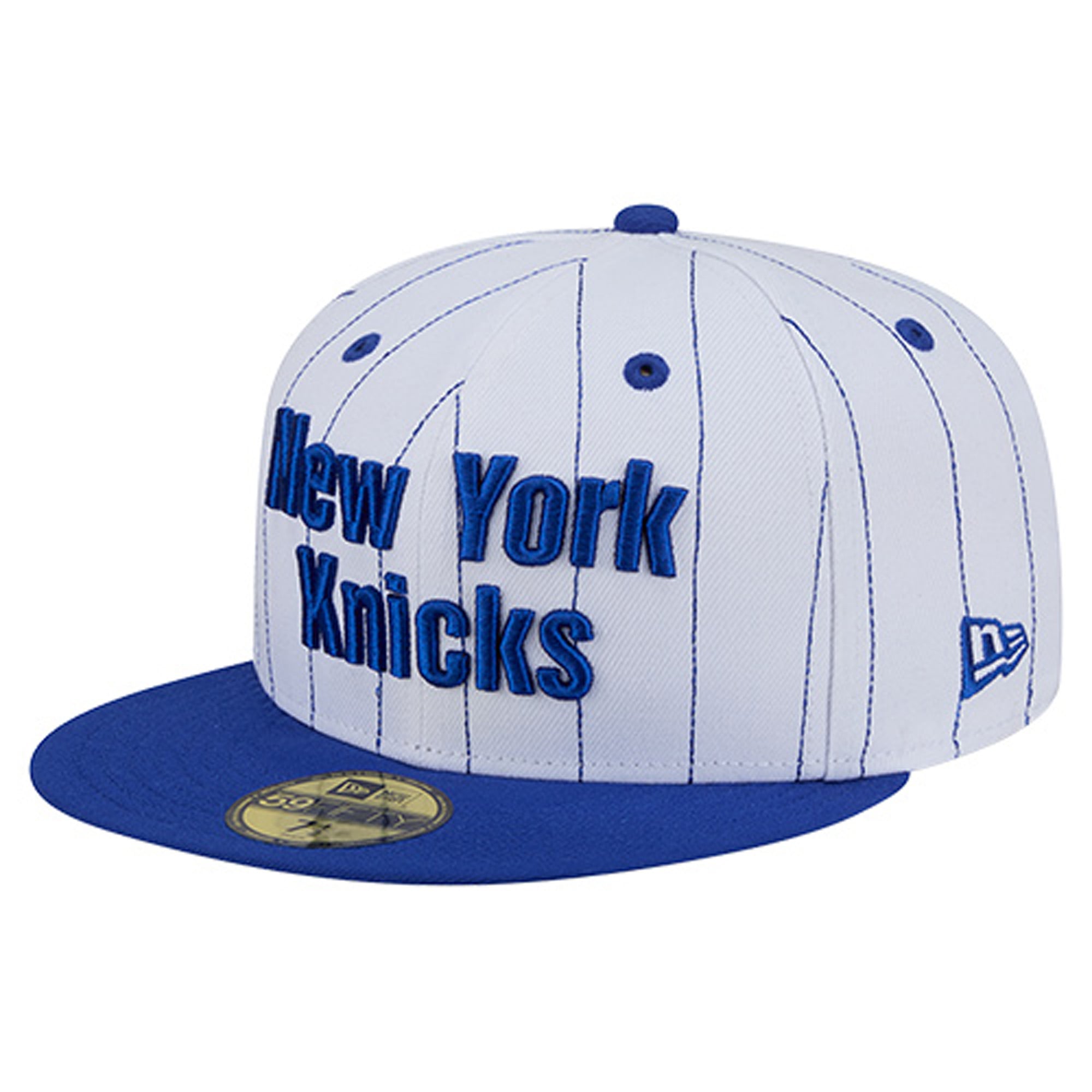 Men's New York Knicks New Era White Wordmark Pinstripe 59FIFTY Fitted Hat