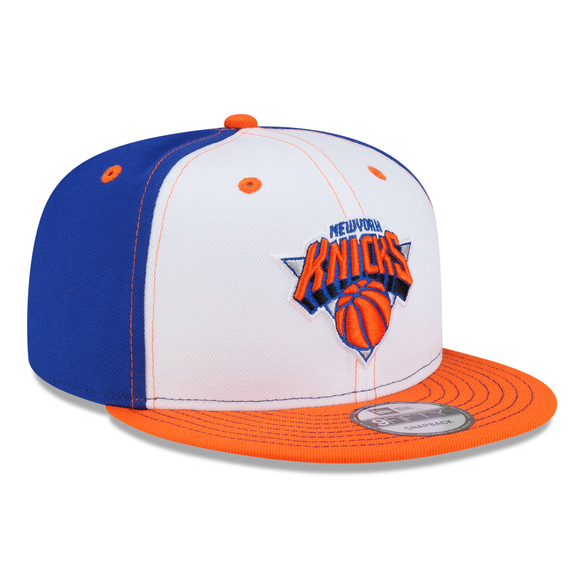 Casquette snapback New Era 9FIFTY Stitch blanche et orange pour homme, New Era New York Knicks.
