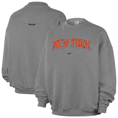  New York Knicks Nike Standard Issue Wordmark Fleece Therma-Fit Sweatshirt - Dark Heather Gray