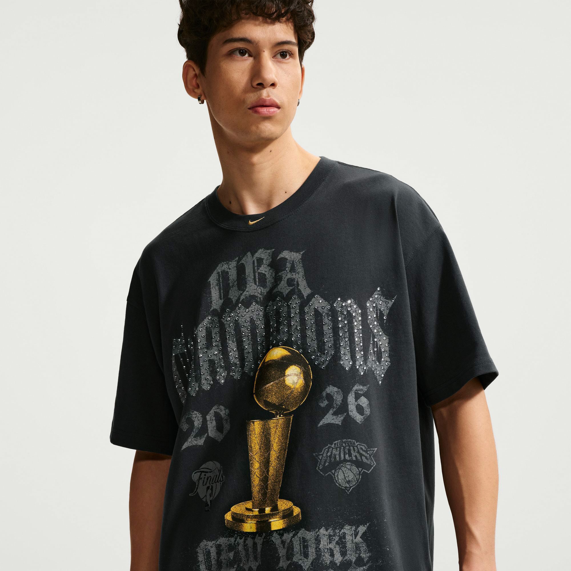 Men's Nike Gray New York Knicks 2026 NBA Finals Champions Authentic Locker Room Limited Edition On Court T-Shirt