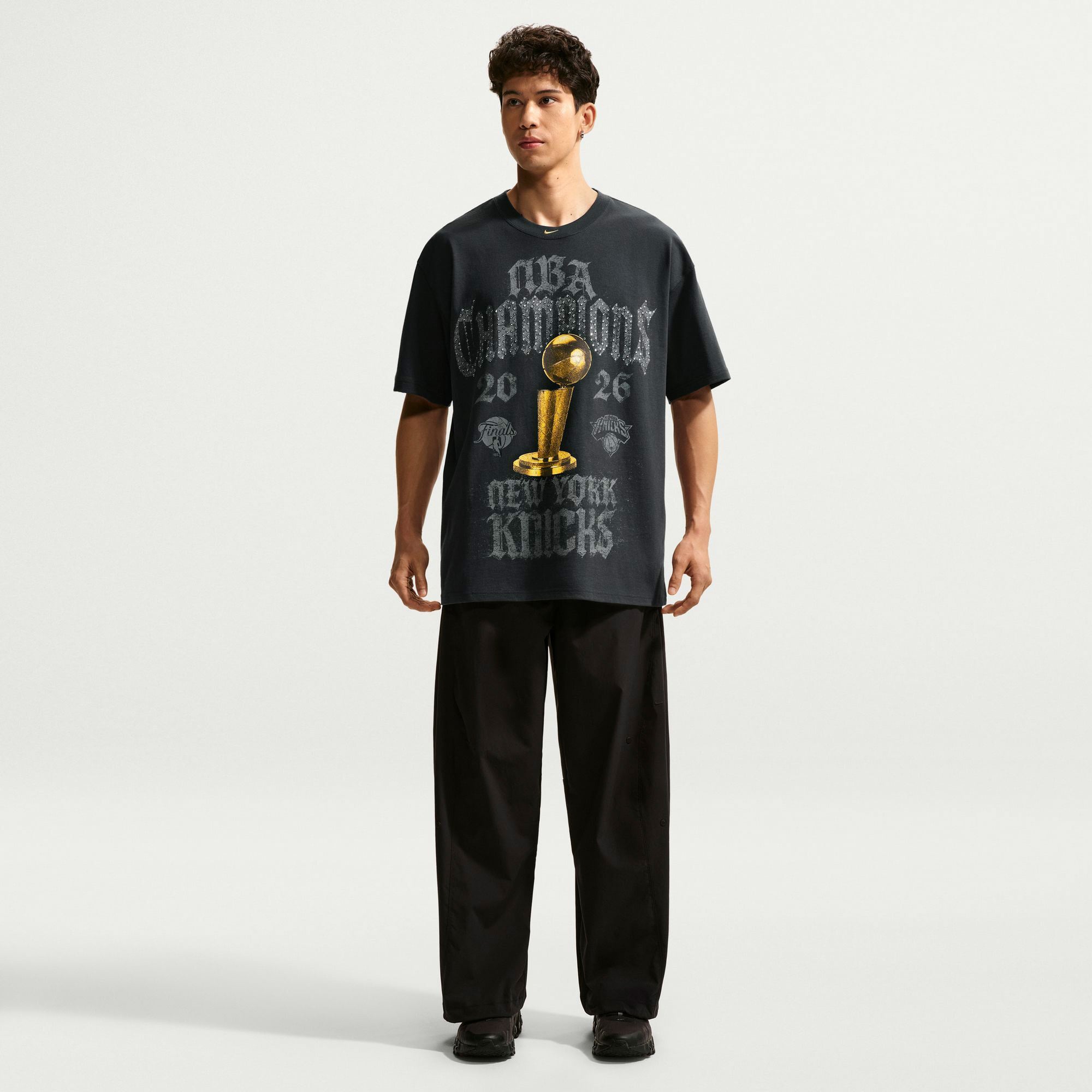 Men's Nike Gray New York Knicks 2026 NBA Finals Champions Authentic Locker Room Limited Edition On Court T-Shirt