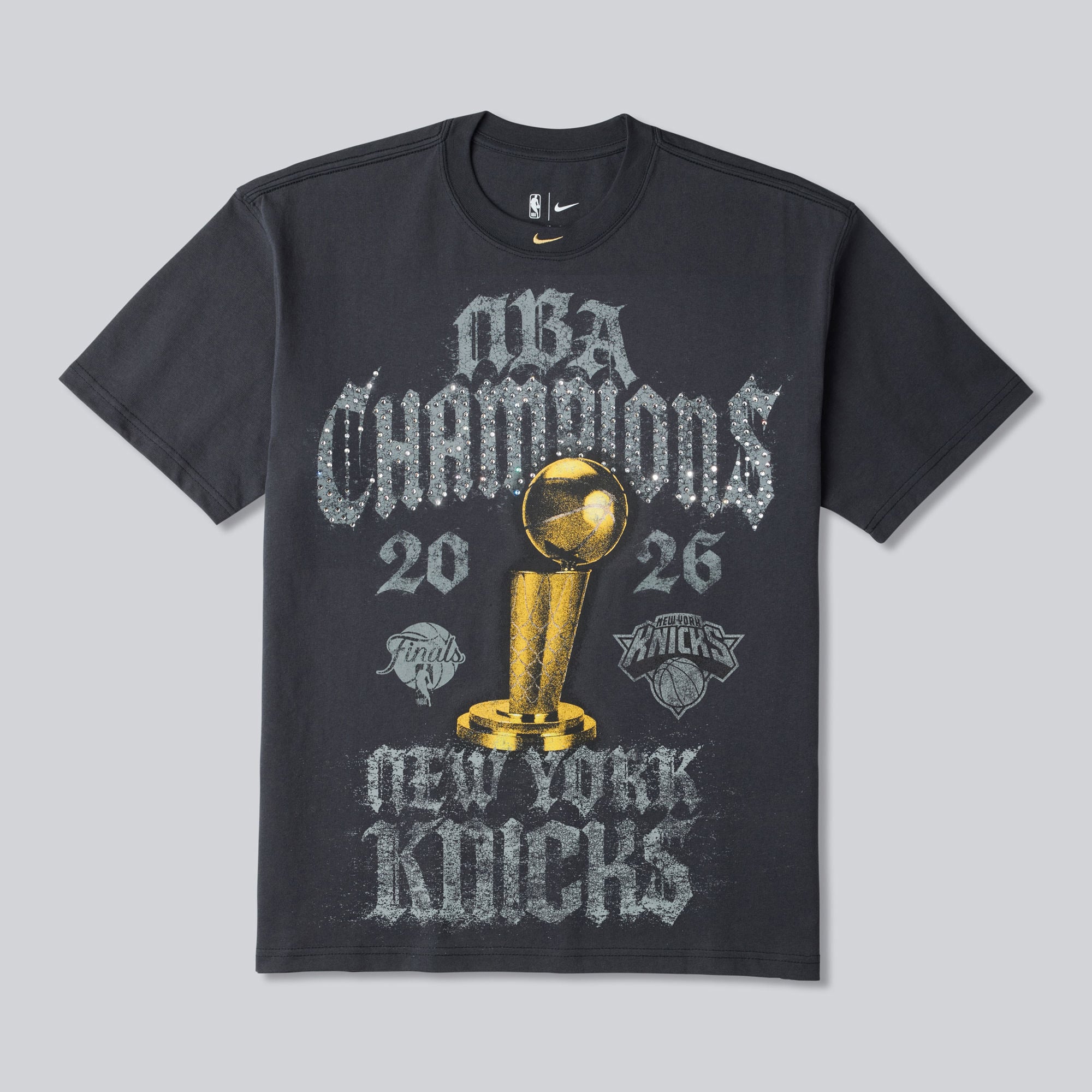 Men's Nike Gray New York Knicks 2026 NBA Finals Champions Authentic Locker Room Limited Edition On Court T-Shirt