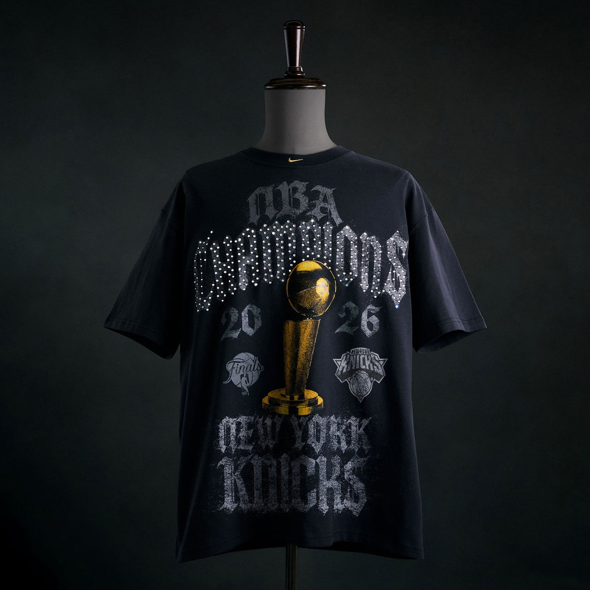 Men's Nike Gray New York Knicks 2026 NBA Finals Champions Authentic Locker Room Limited Edition On Court T-Shirt