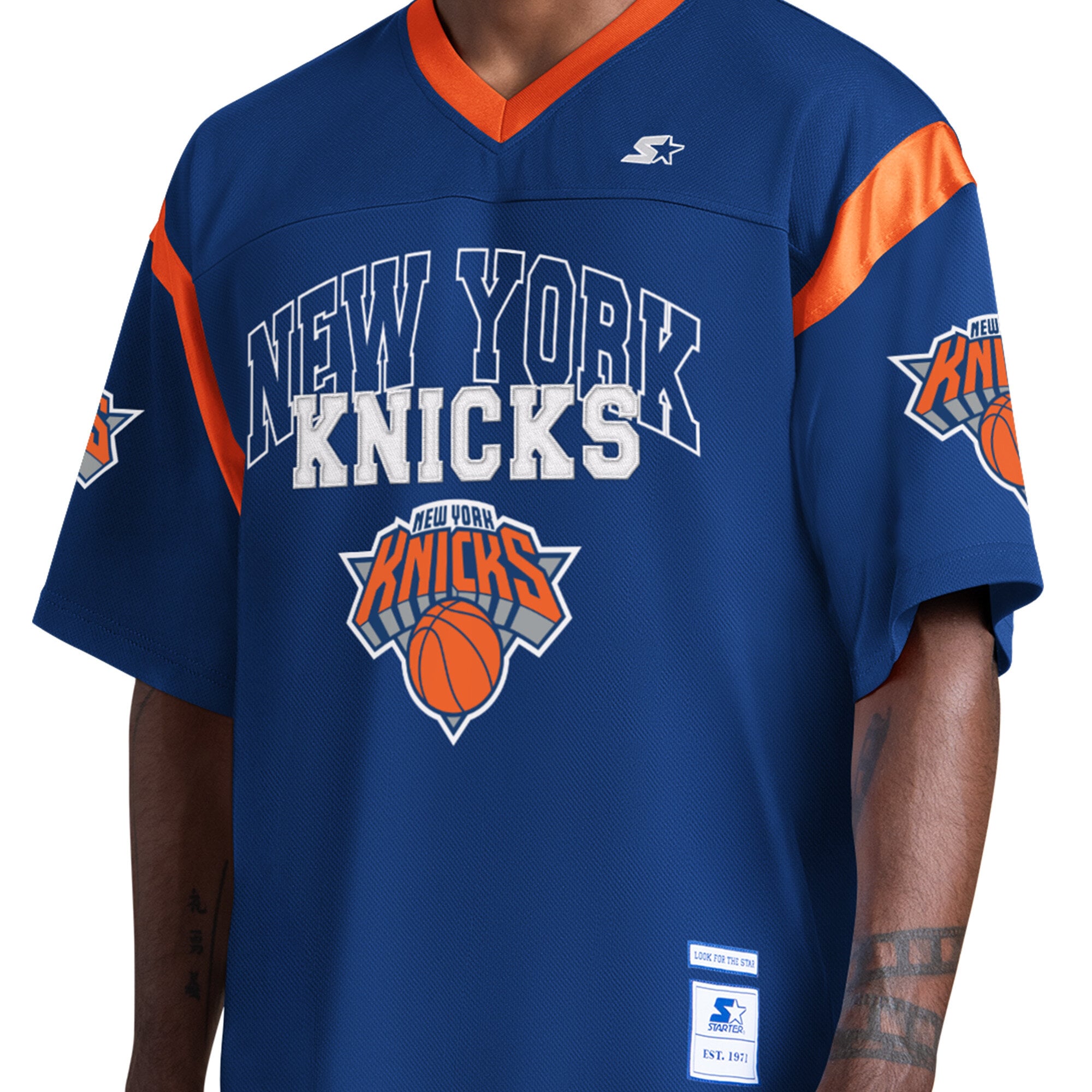 T-shirt à col en V Starter Blue New York Knicks pour homme