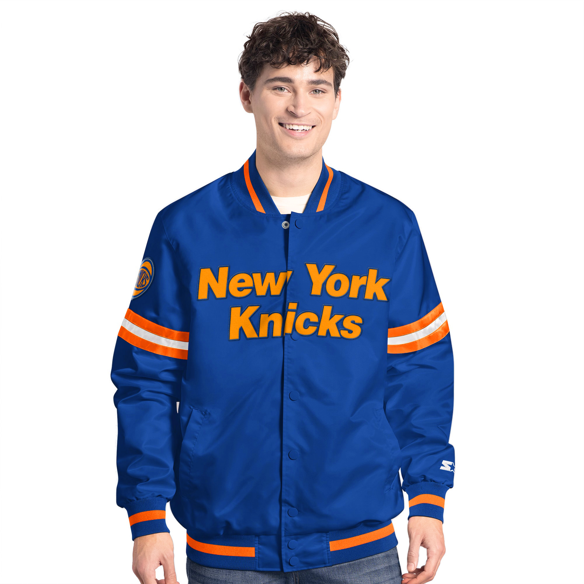 Veste universitaire Starter bleu/orange pour homme Scout des New York Knicks