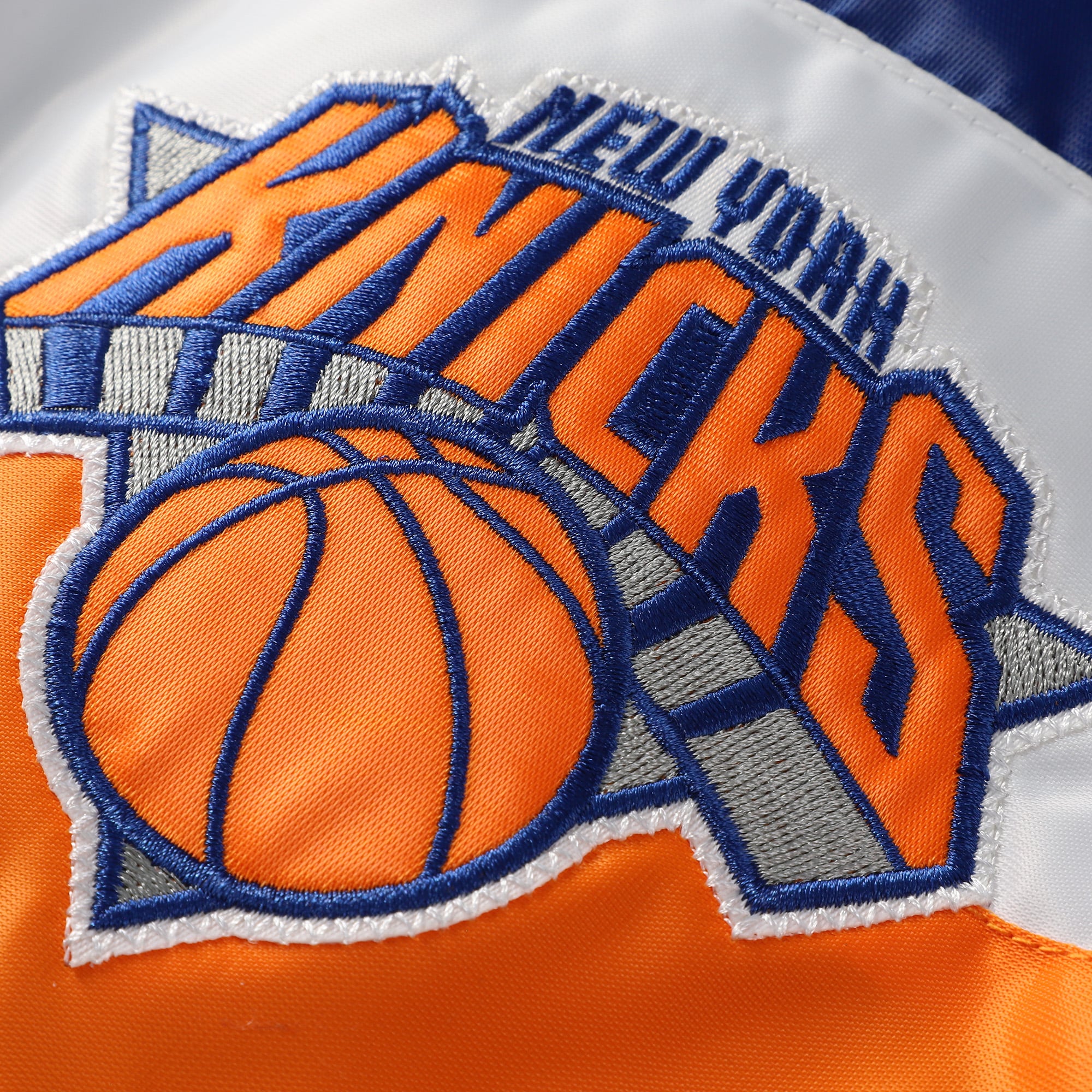 Veste universitaire en satin Ambassador pour homme, bleu/orange, des New York Knicks