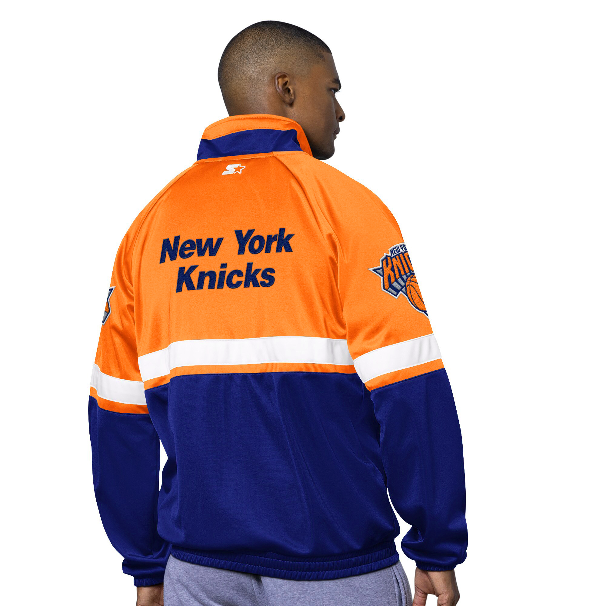 Veste de survêtement The Veteran Tricot Track entièrement zippée pour homme, bleu/blanc, des New York Knicks