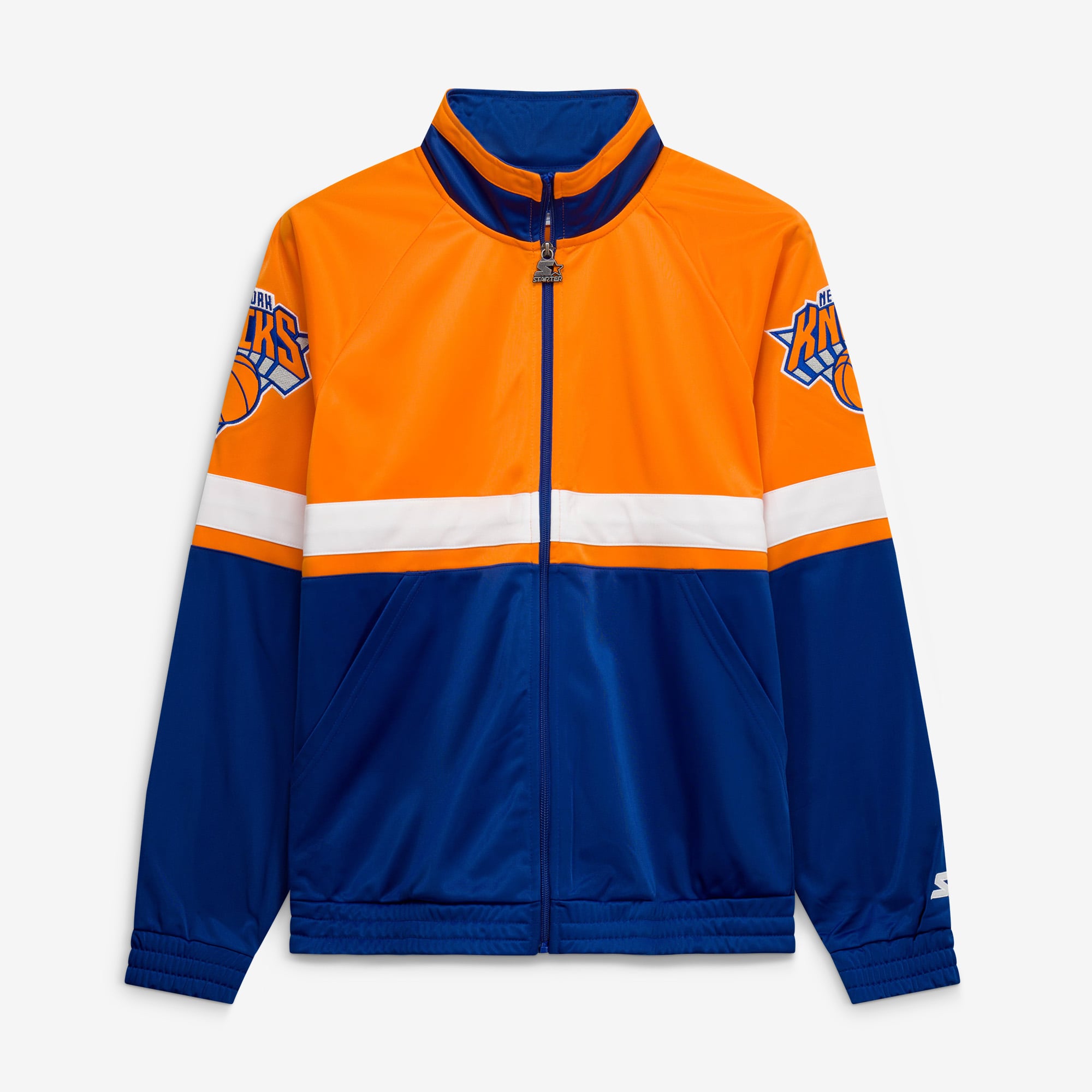 Veste de survêtement The Veteran Tricot Track entièrement zippée pour homme, bleu/blanc, des New York Knicks