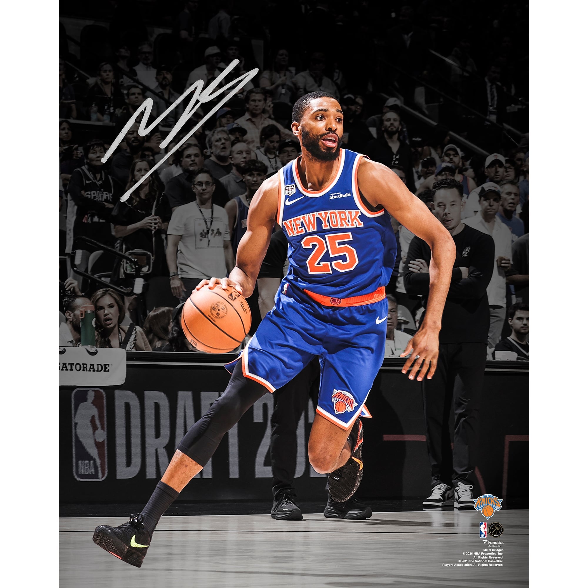 Mikal Bridges New York Knicks Autographed 2026 NBA Finals Champions 16" x 20" Action Spotlight Photograph