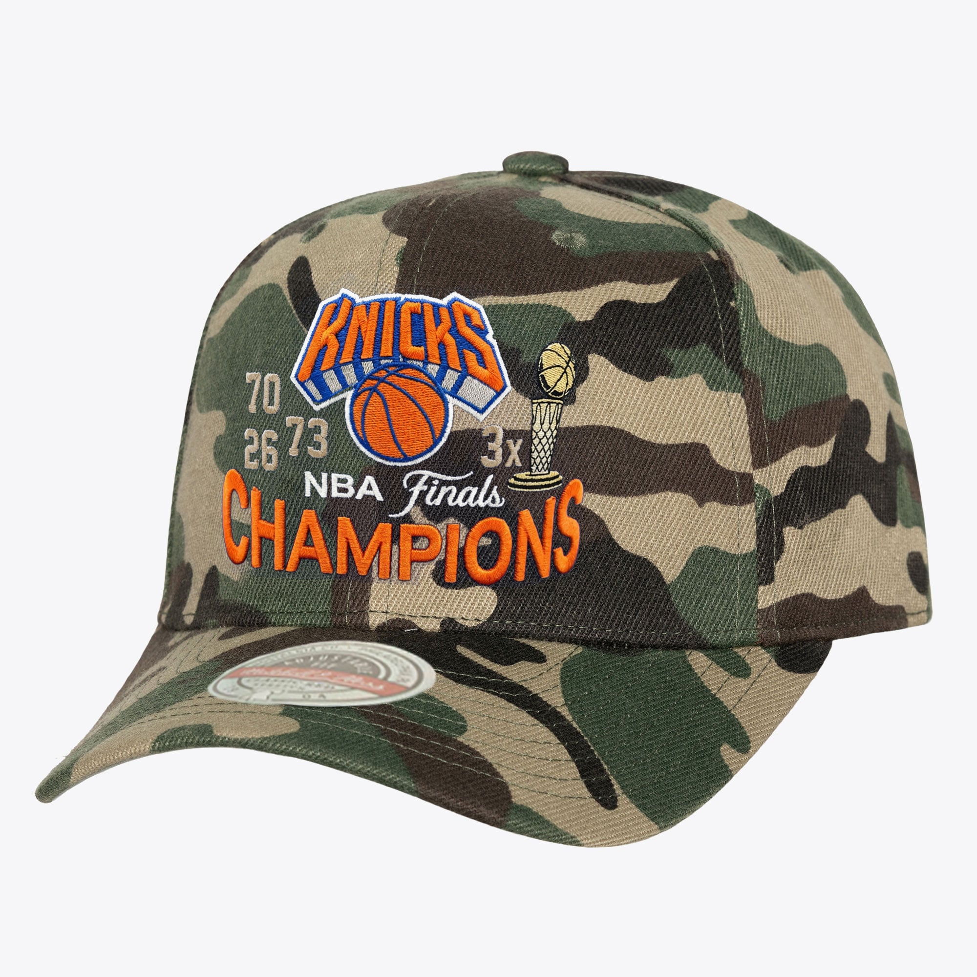 New York Knicks Camo Three-Time NBA Finals Champions Trophy Stretch Snapback Hat