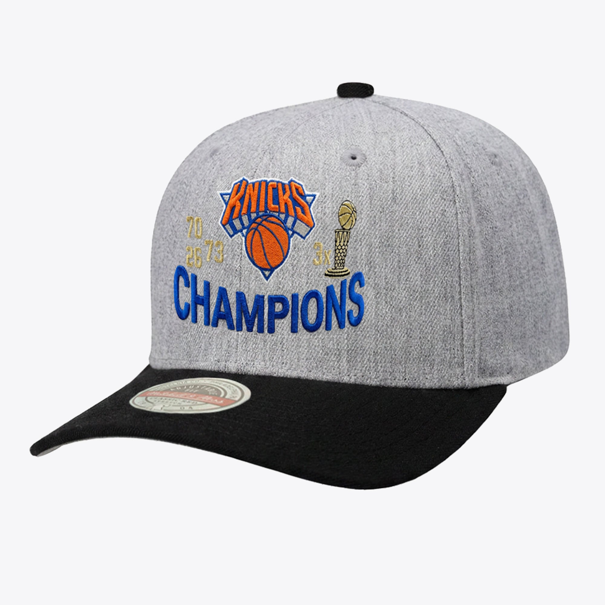 New York Knicks Gray Three-Time NBA Finals Champions Trophy Stretch Snapback Hat