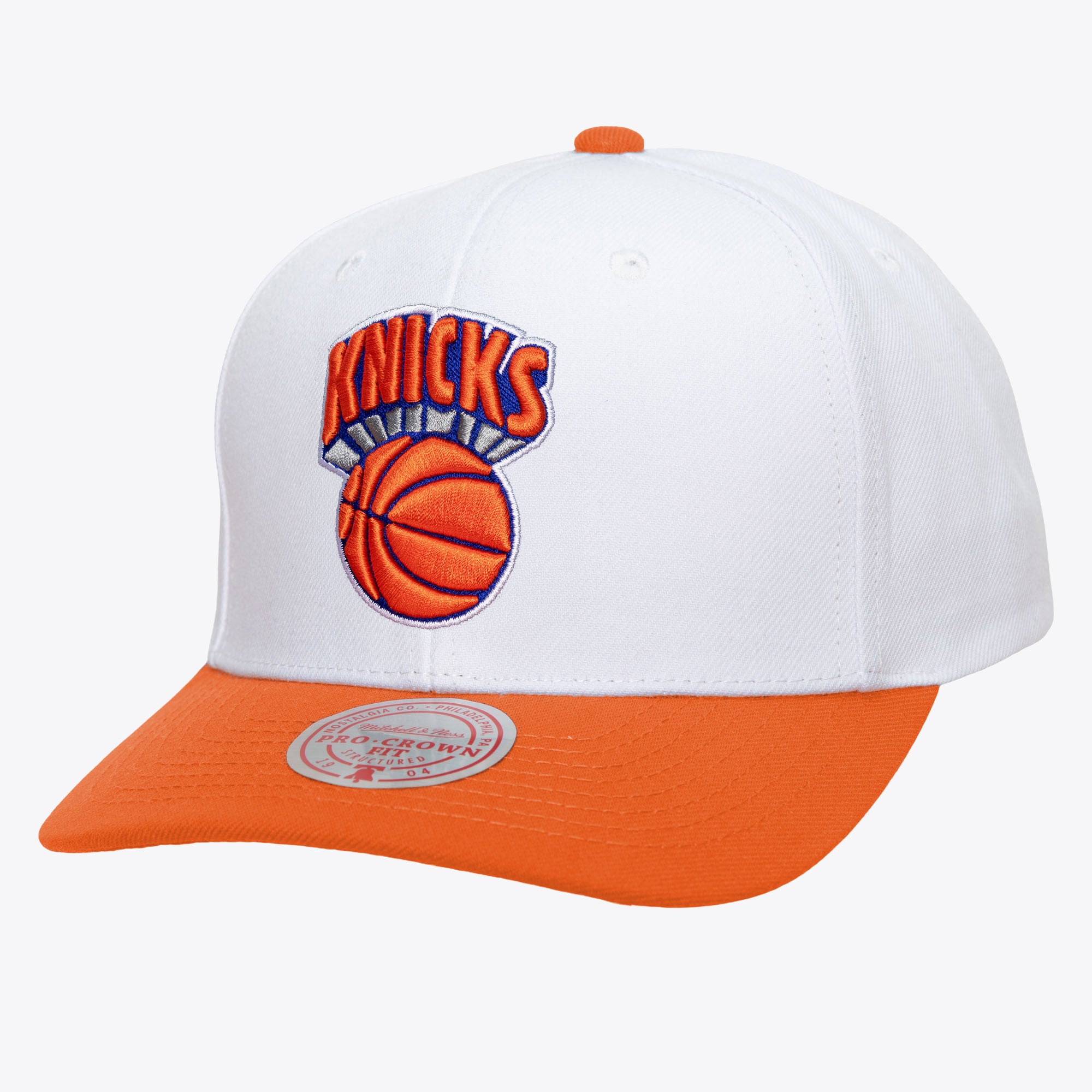 New York Knicks White/Orange Hardwood Classics Team Two-Tone 2.0 Pro Crown Snapback