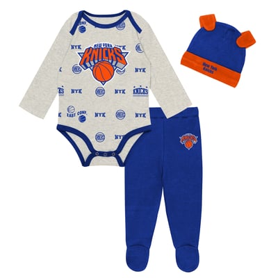 New York Knicks Outerstuff Newborn & Infant Pinch Post Bodysuit, Pants & Cuffed Knit Hat Set